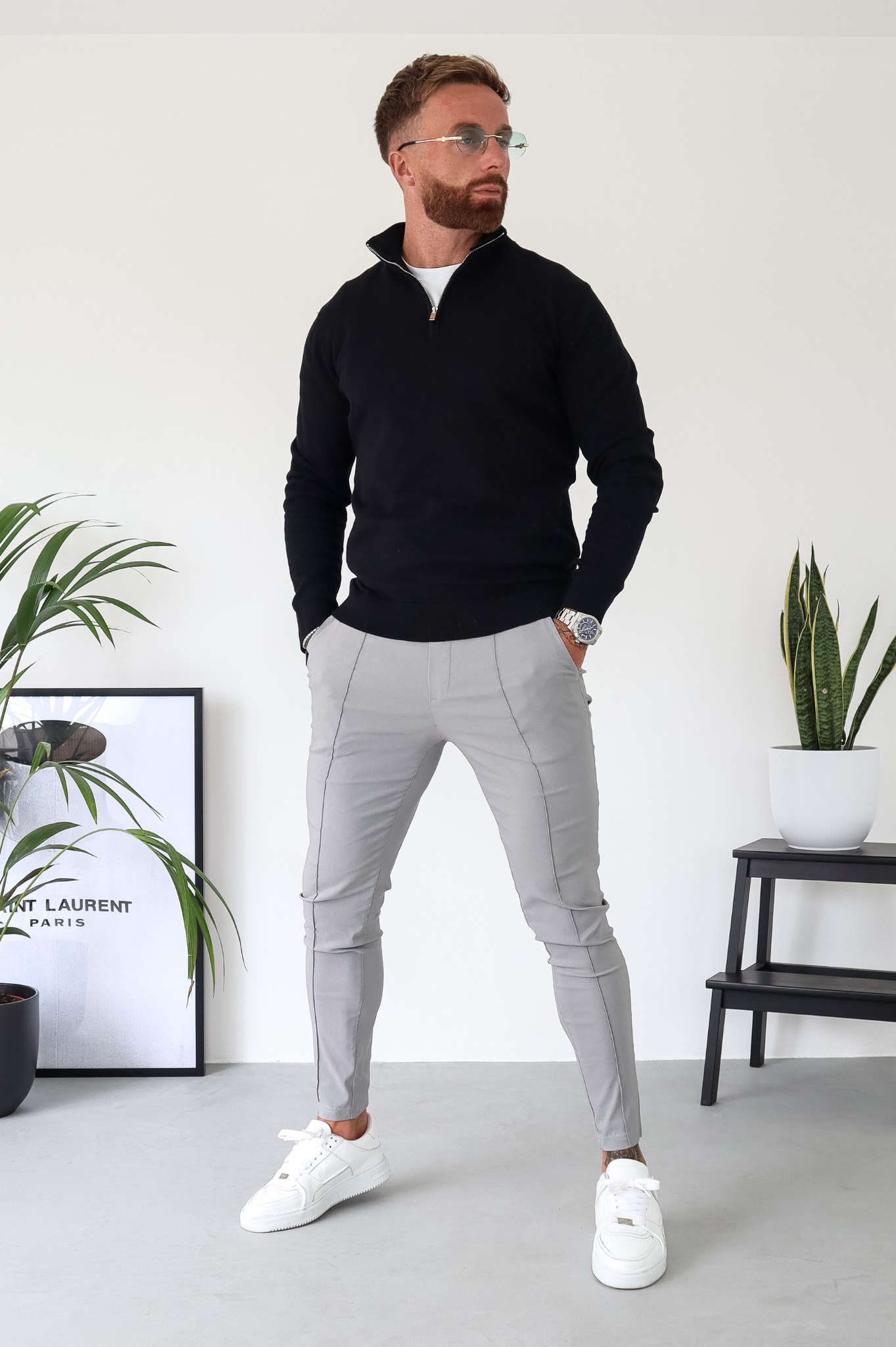 Pull Cotton Egyptien 1/4 Zip Top - Noir