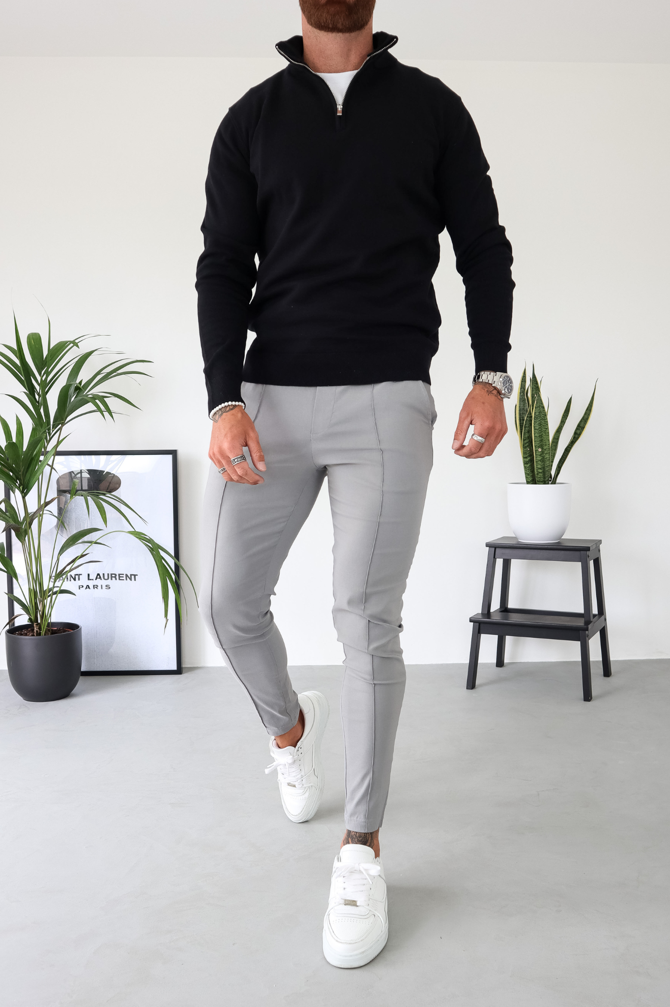 Pull Cotton Egyptien 1/4 Zip Top - Noir