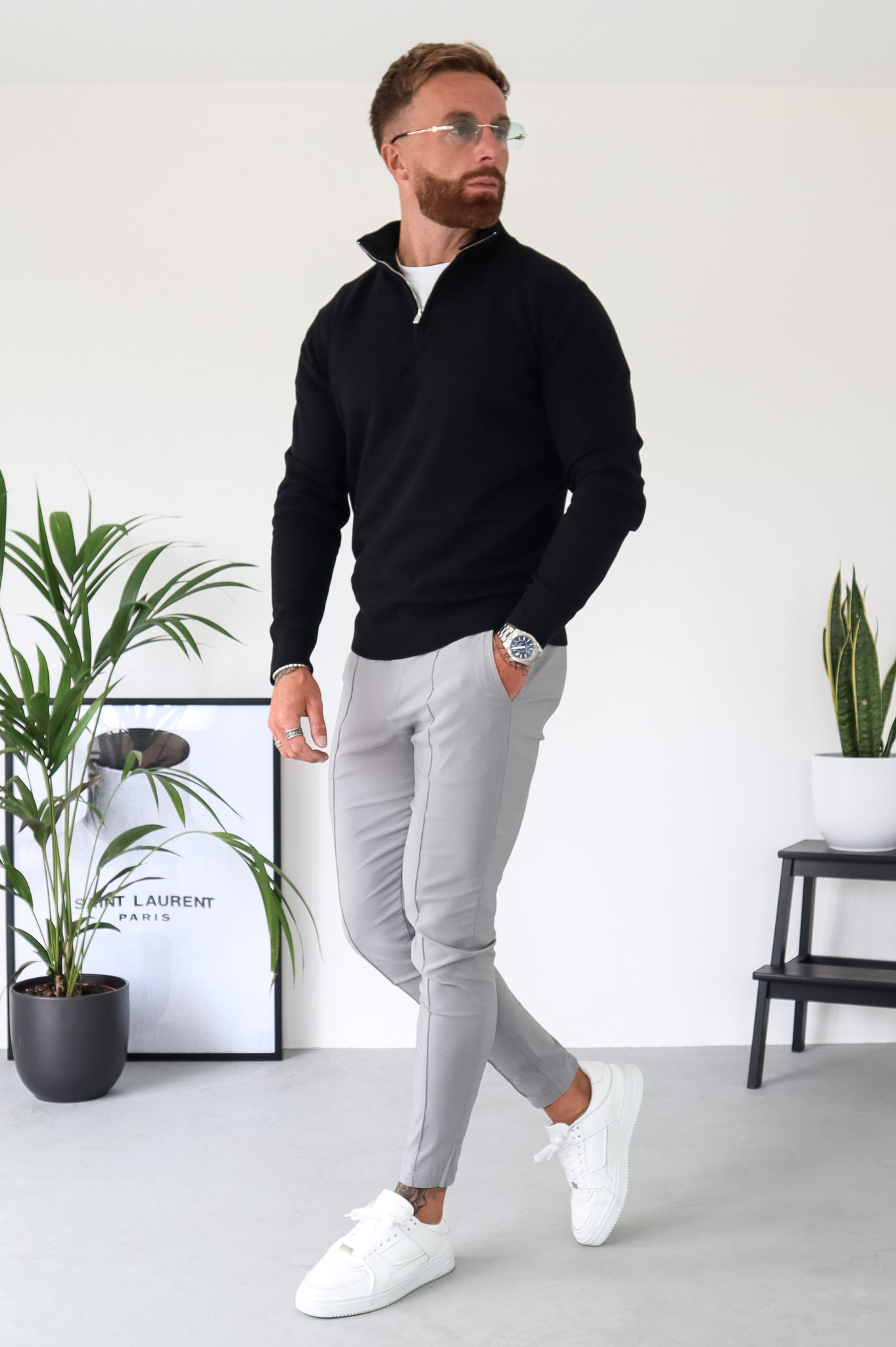 Pull Cotton Egyptien 1/4 Zip Top - Noir