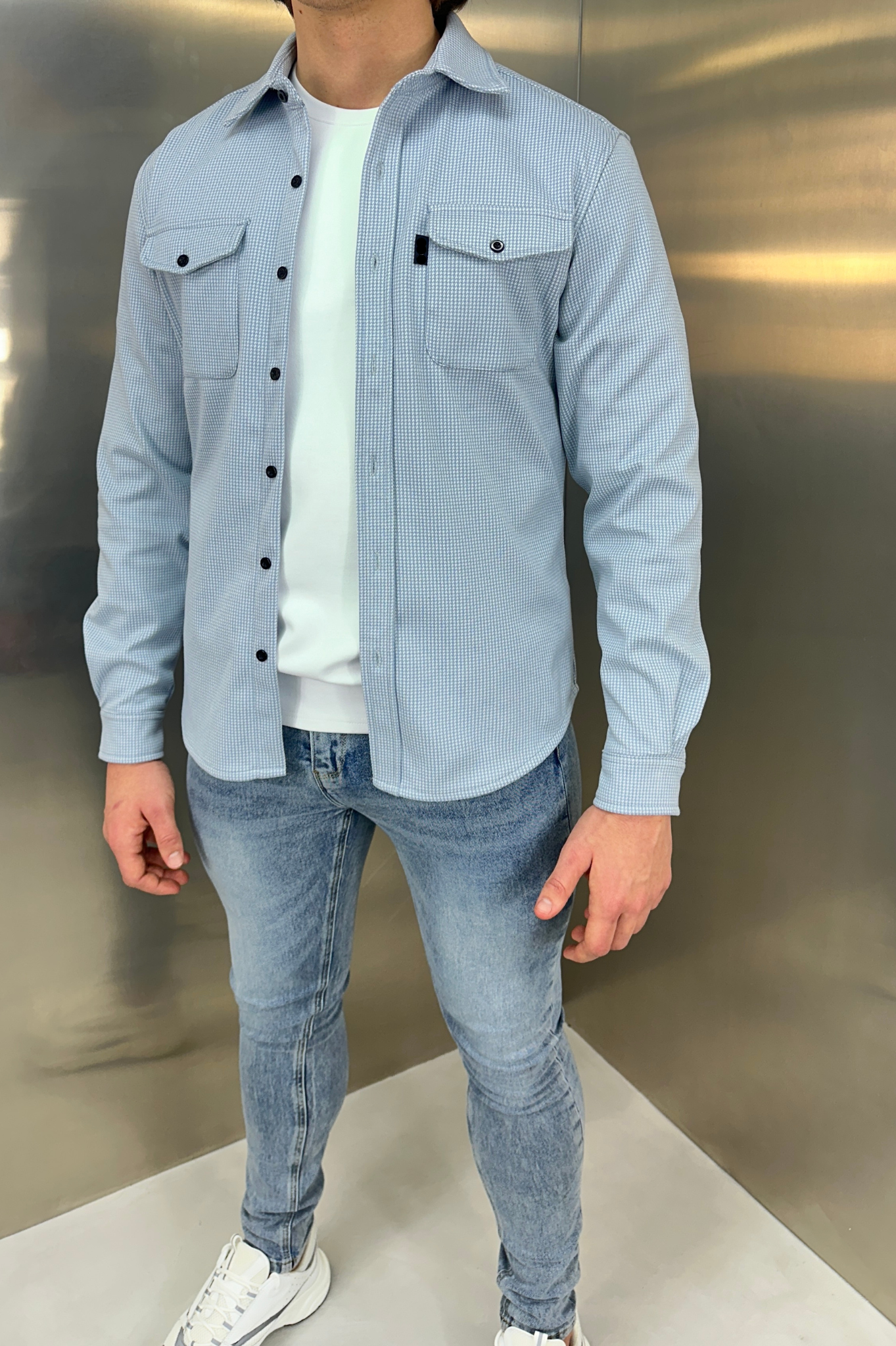 LG OVERSHIRT Houndstooth - Bleu Jeans