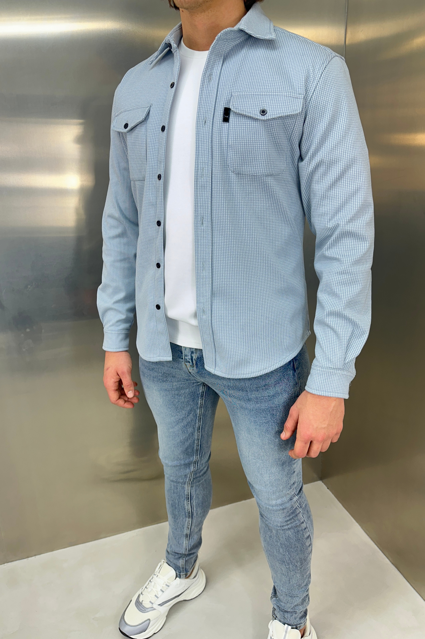 LG OVERSHIRT Houndstooth - Bleu Jeans