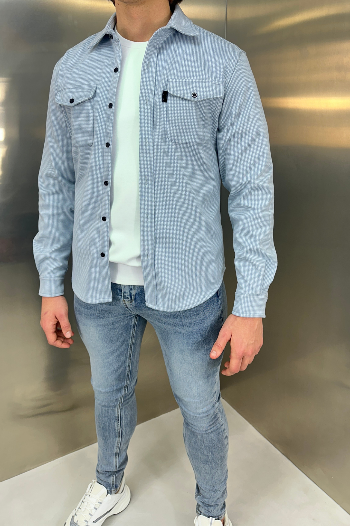 LG OVERSHIRT Houndstooth - Bleu Jeans