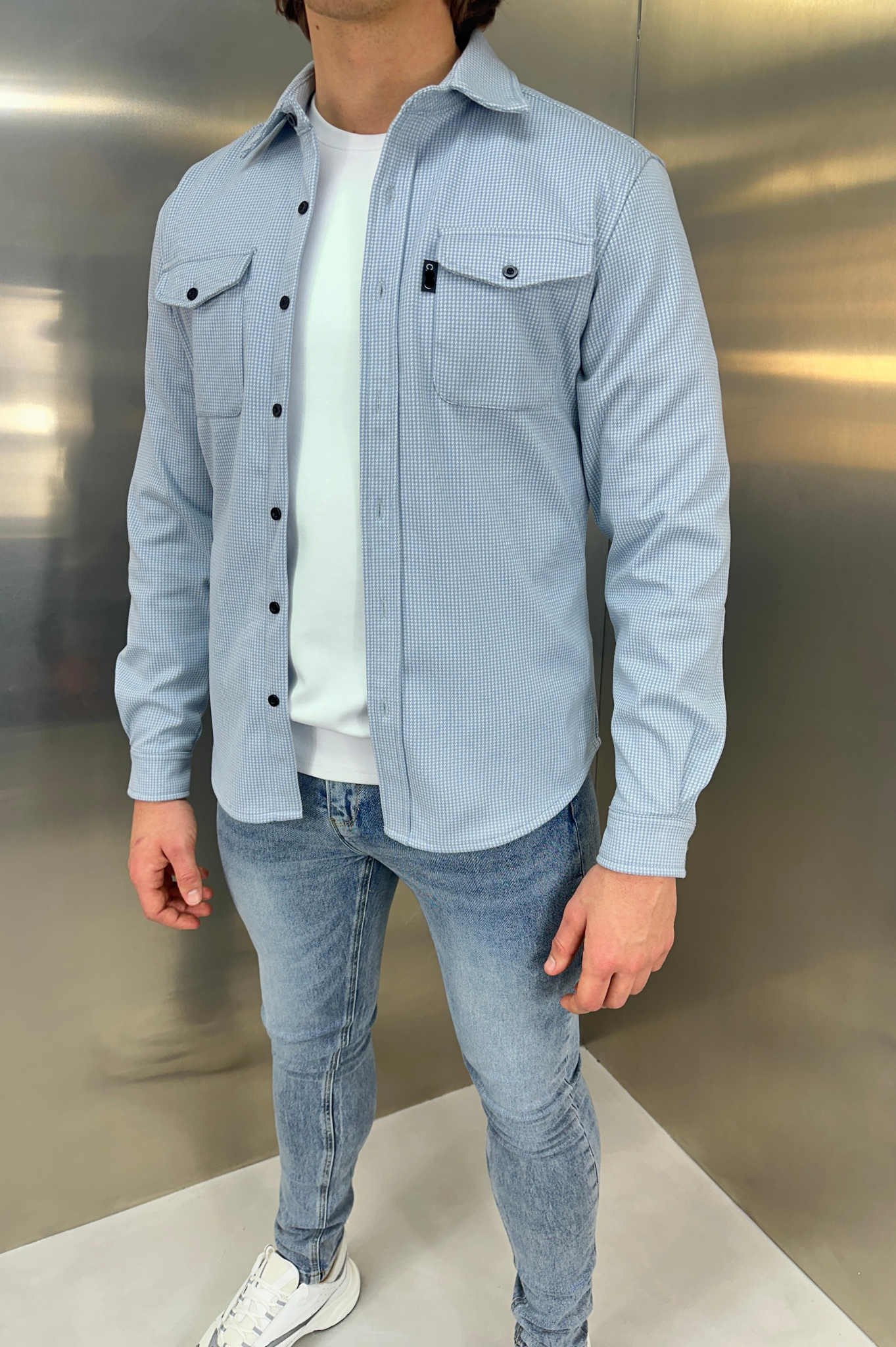 LG OVERSHIRT Houndstooth - Bleu Jeans