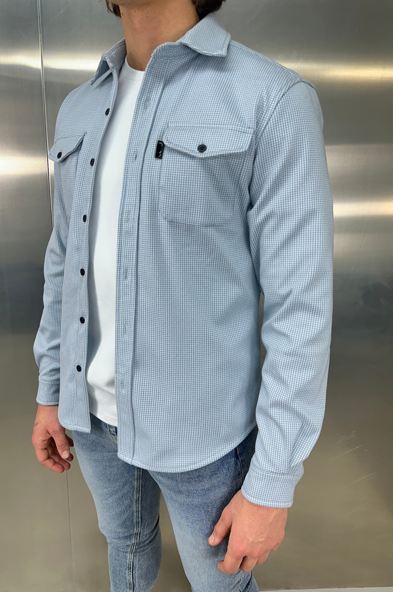 LG OVERSHIRT Houndstooth - Bleu Jeans