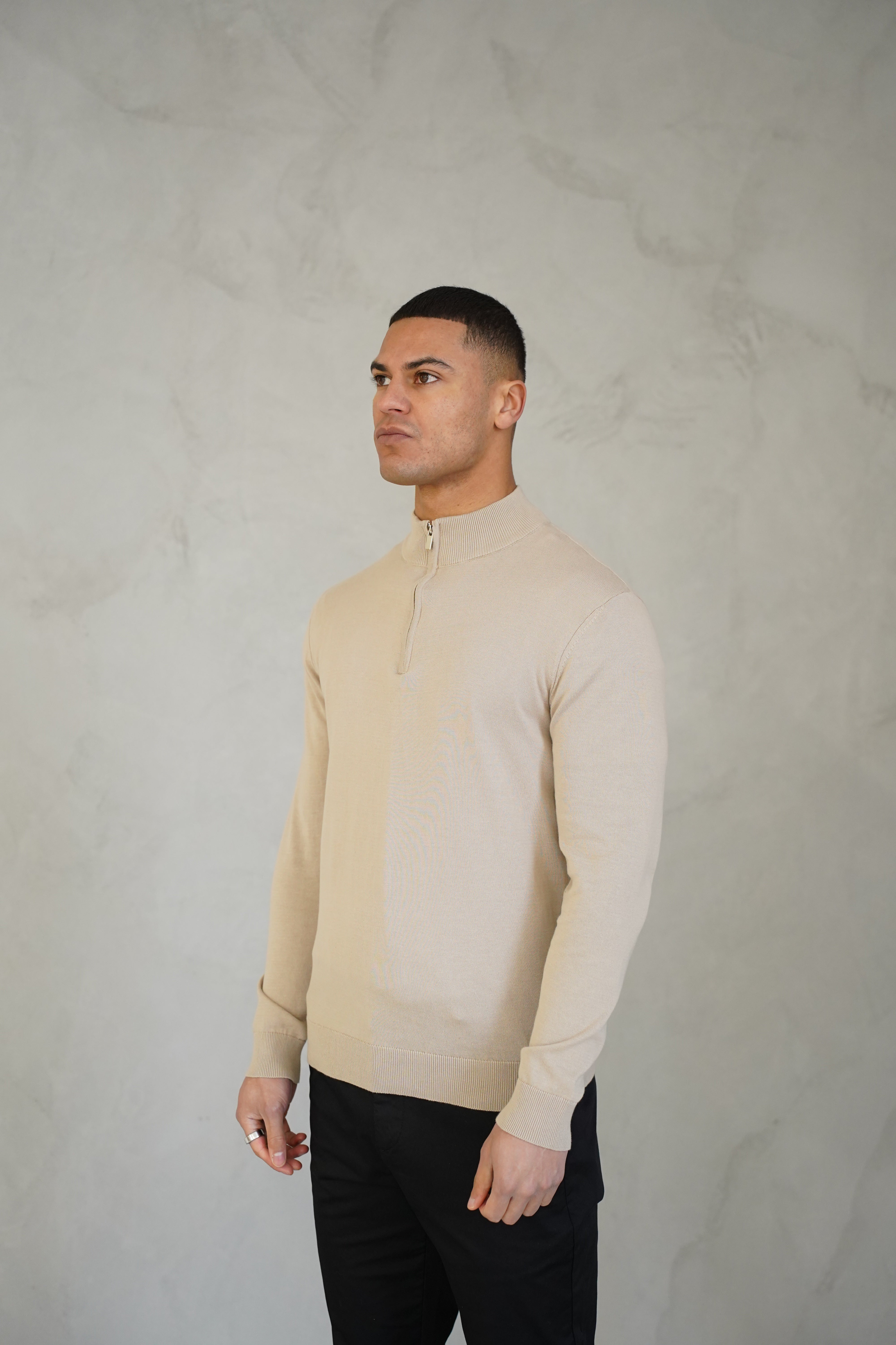 Pull Cotton Egyptien 1/4 Zip Top - Beige