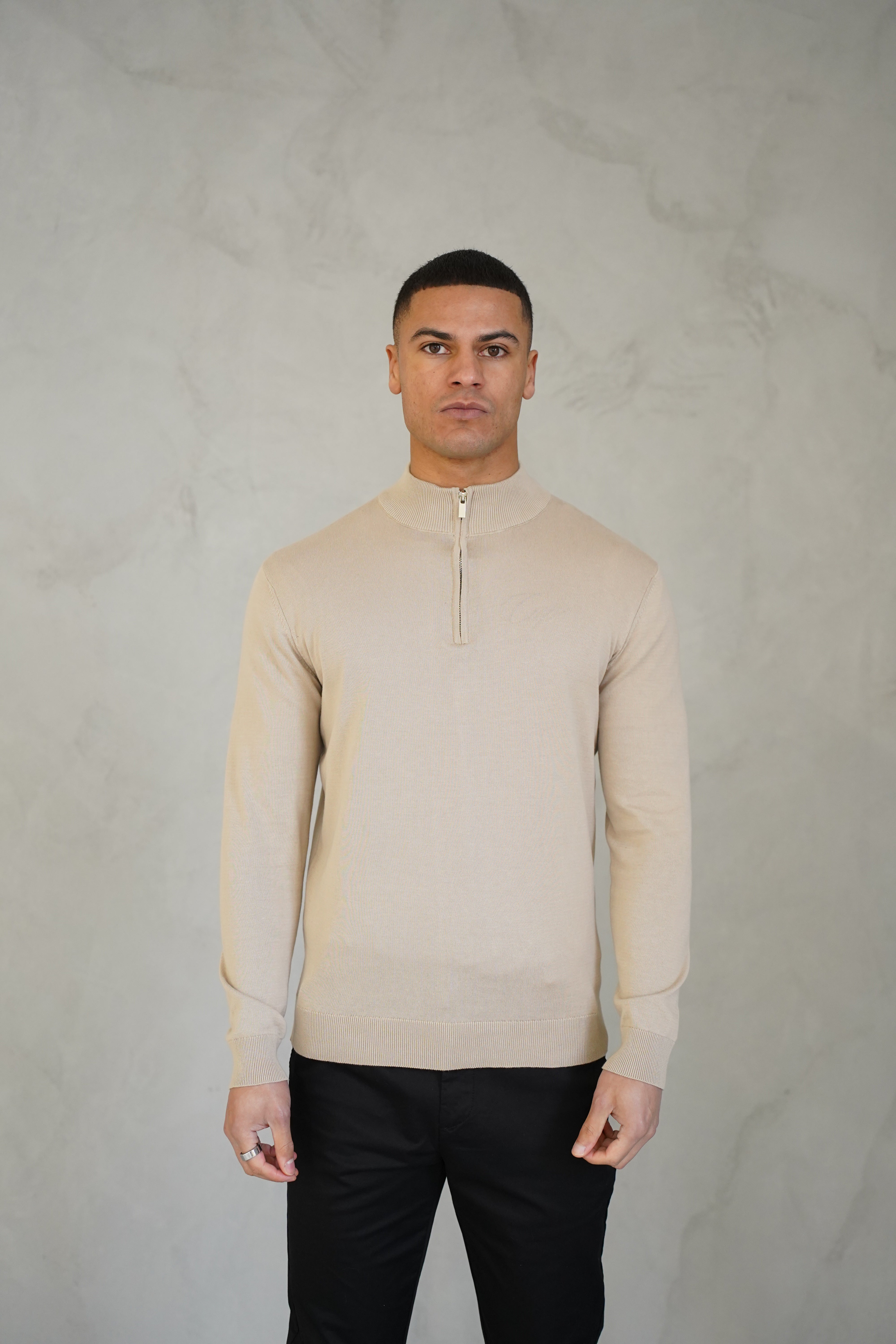 Pull Cotton Egyptien 1/4 Zip Top - Beige