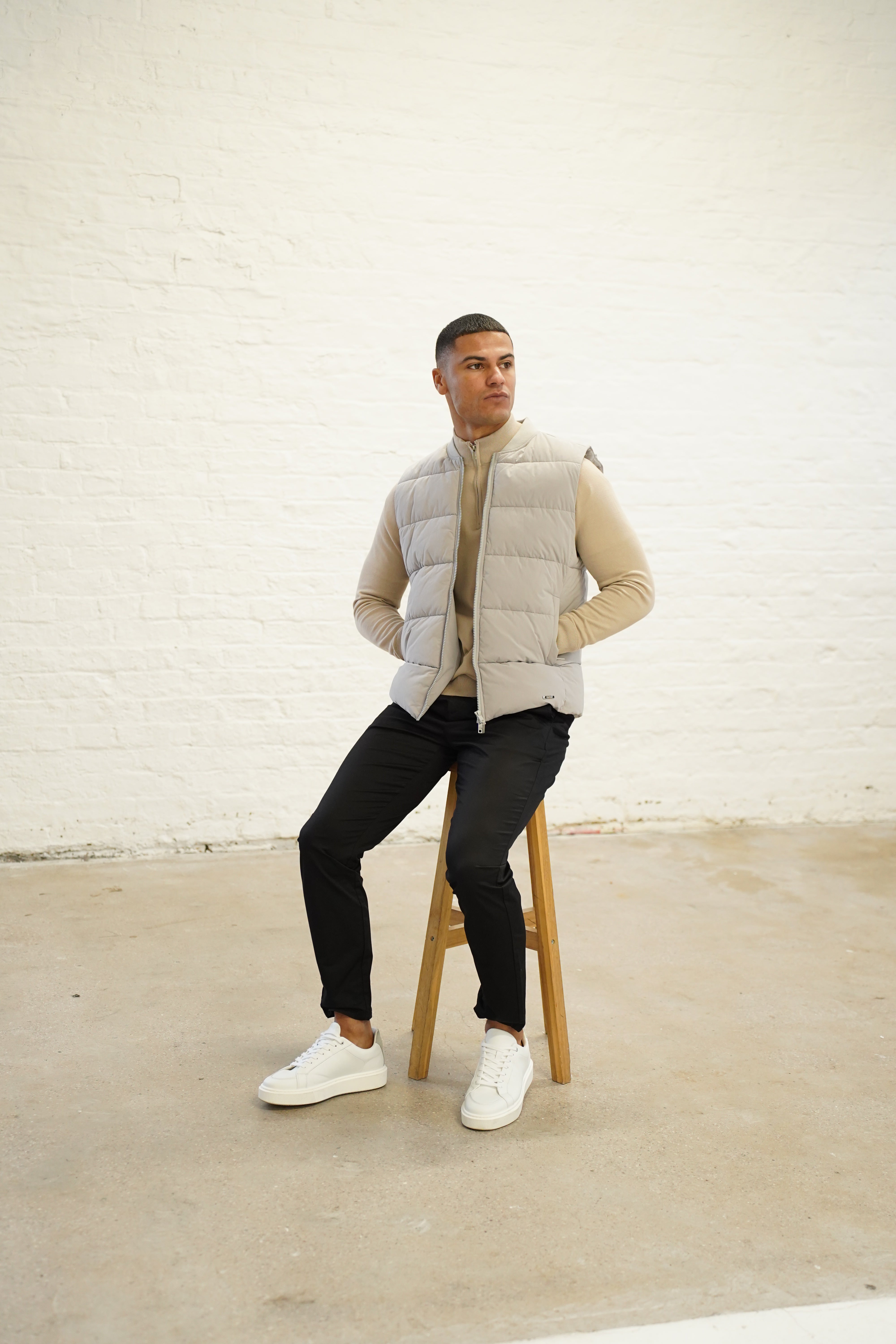 Pull Cotton Egyptien 1/4 Zip Top - Beige