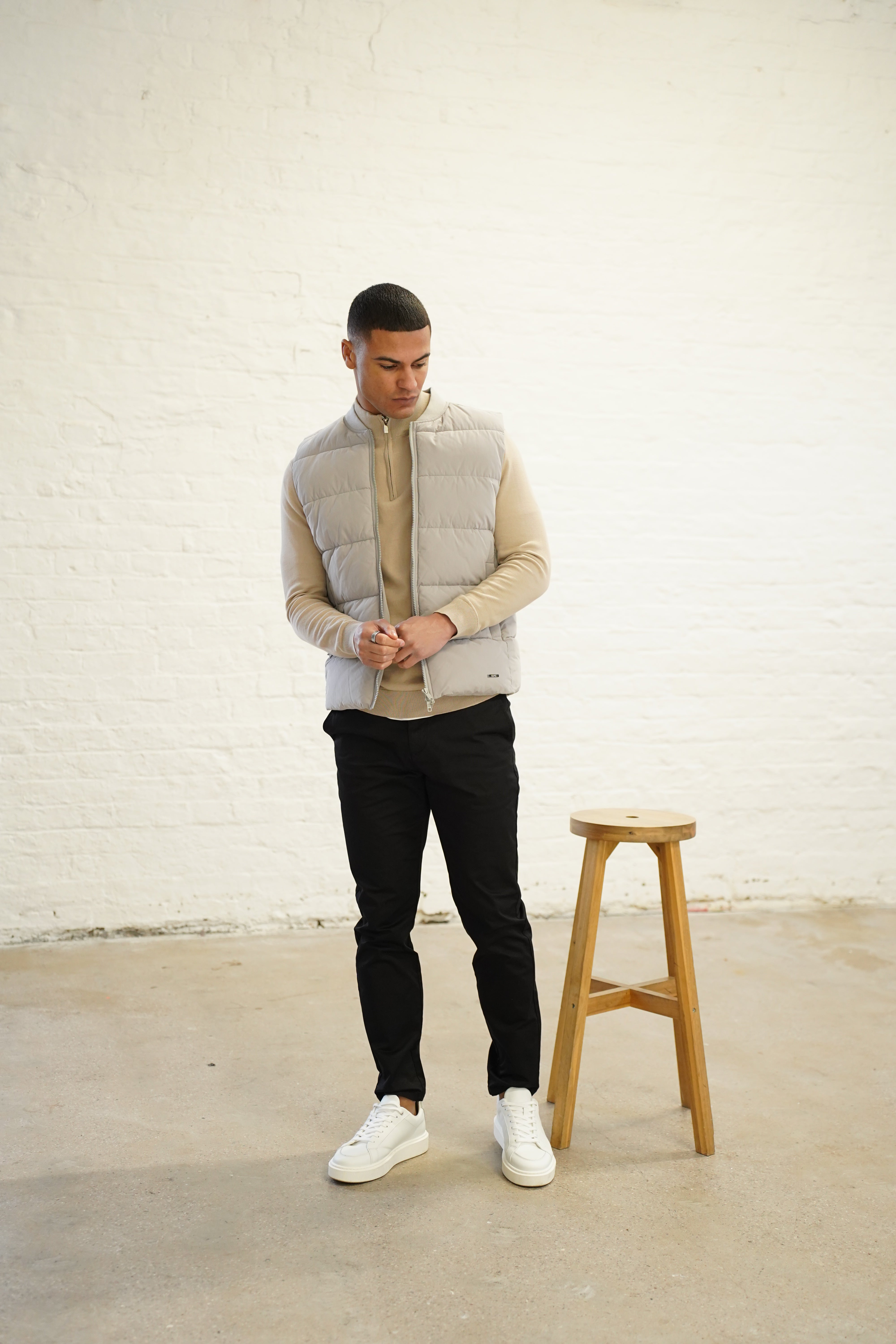 Pull Cotton Egyptien 1/4 Zip Top - Beige