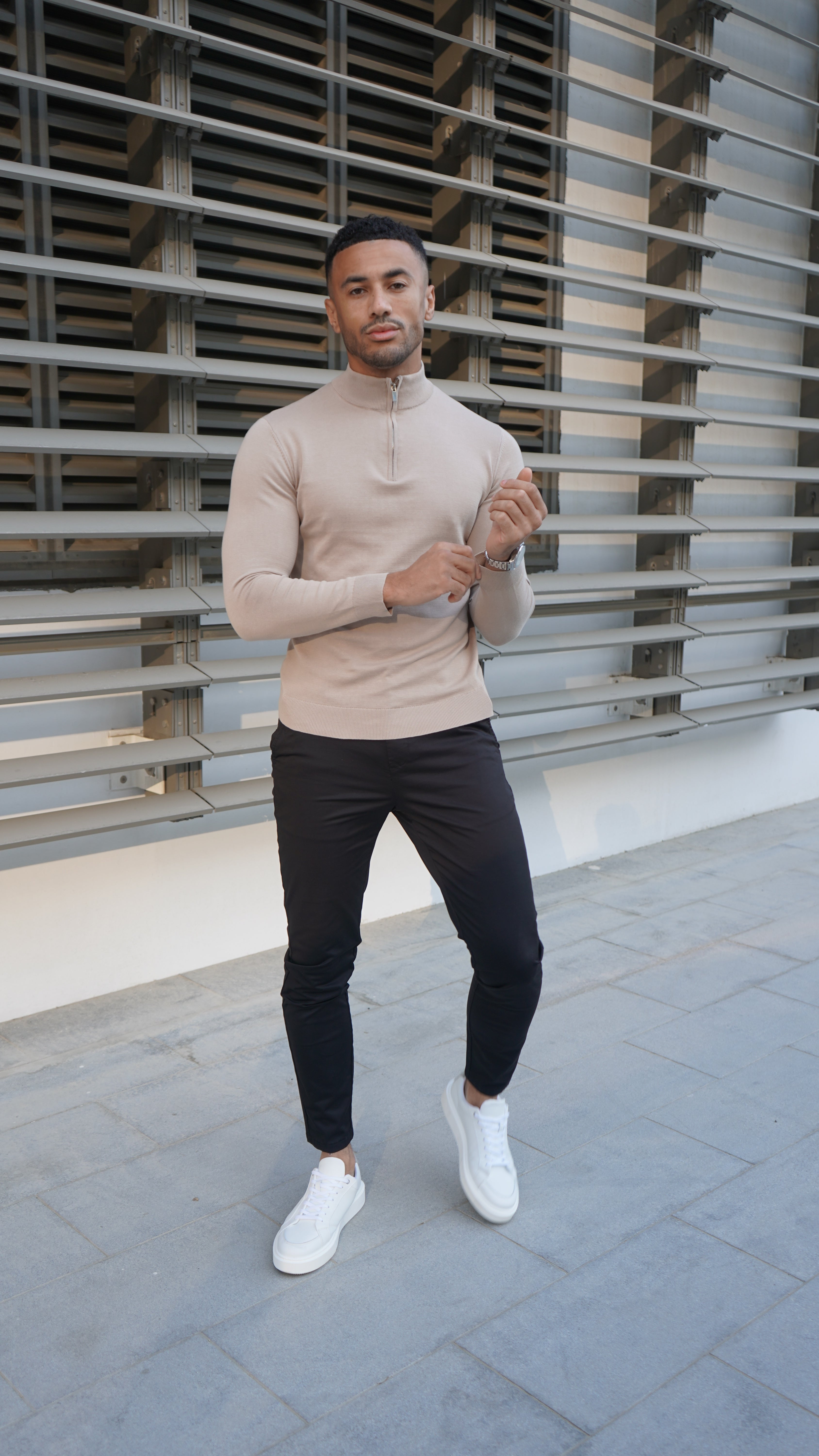 Pull Cotton Egyptien 1/4 Zip Top - Beige