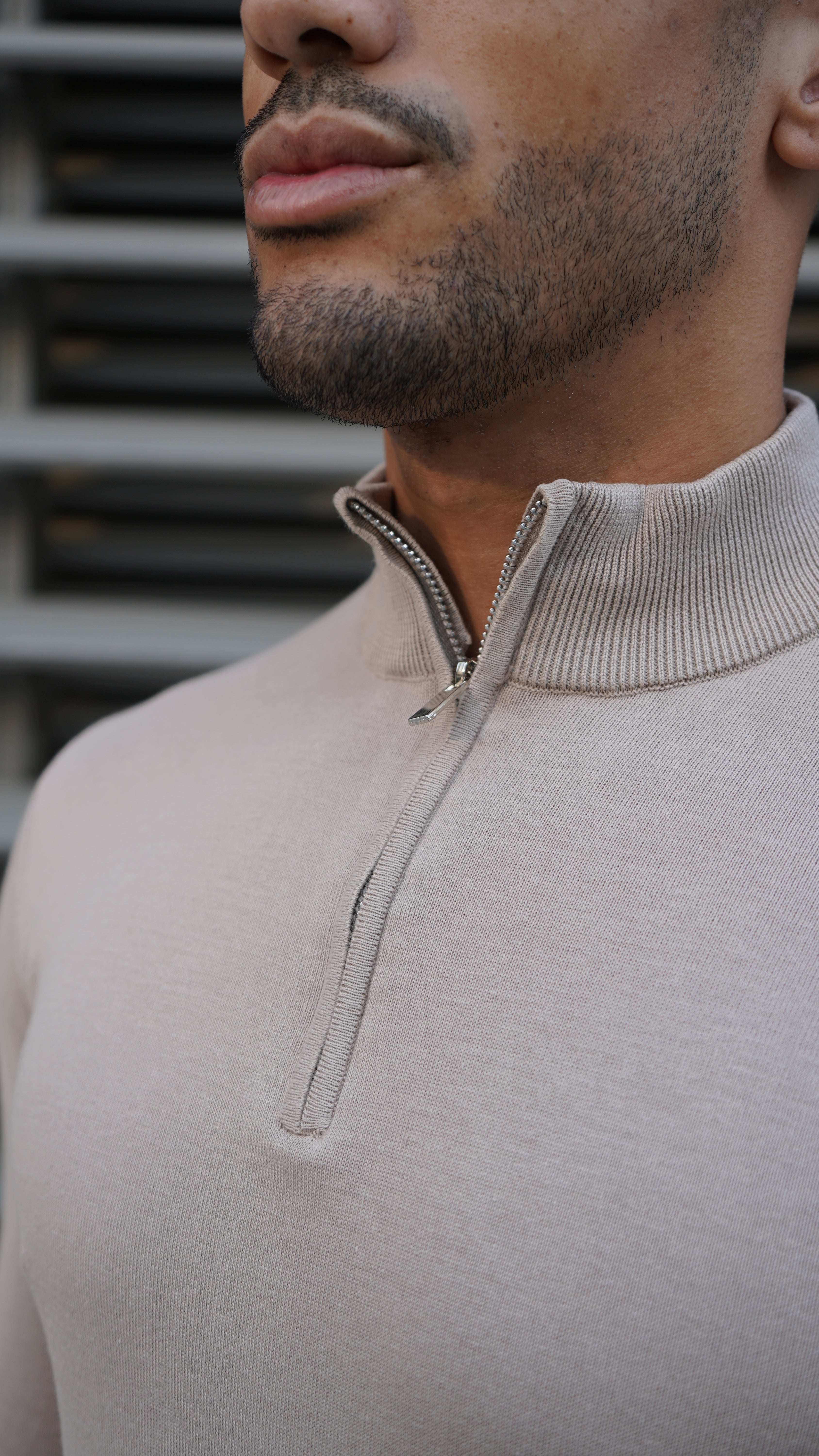 Pull Cotton Egyptien 1/4 Zip Top - Beige