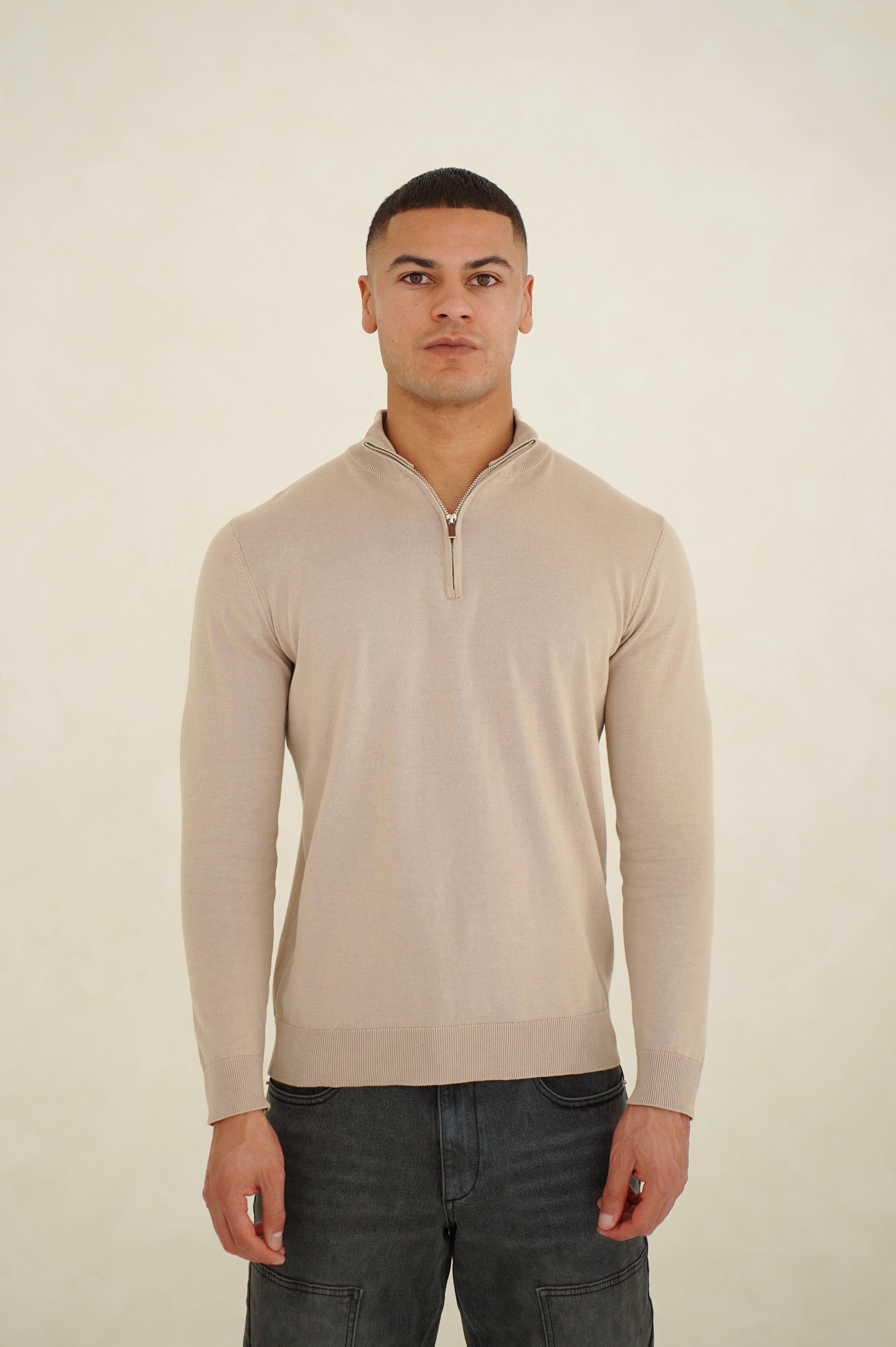 Pull Cotton Egyptien 1/4 Zip Top - Beige