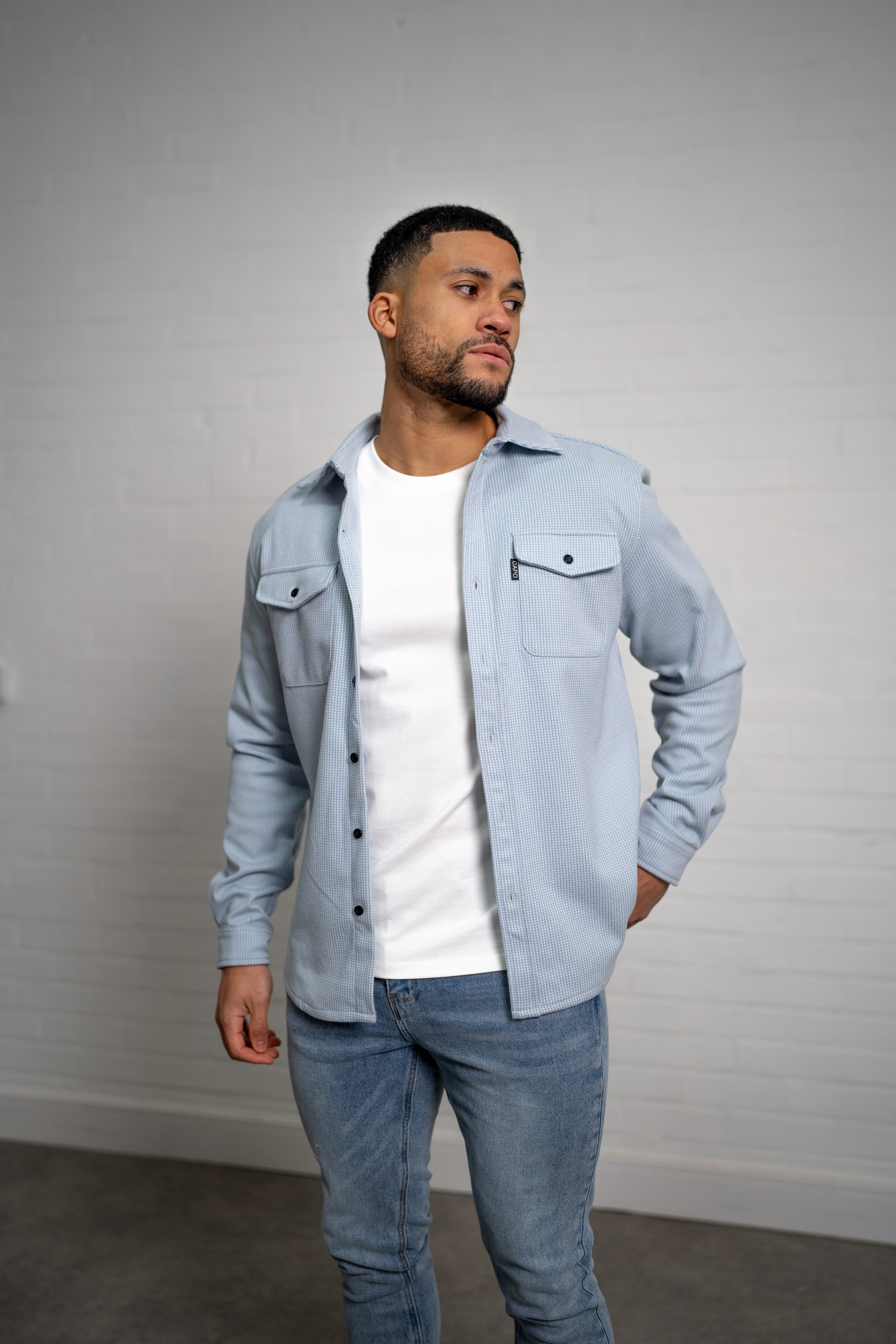 LG OVERSHIRT Houndstooth - Bleu Jeans