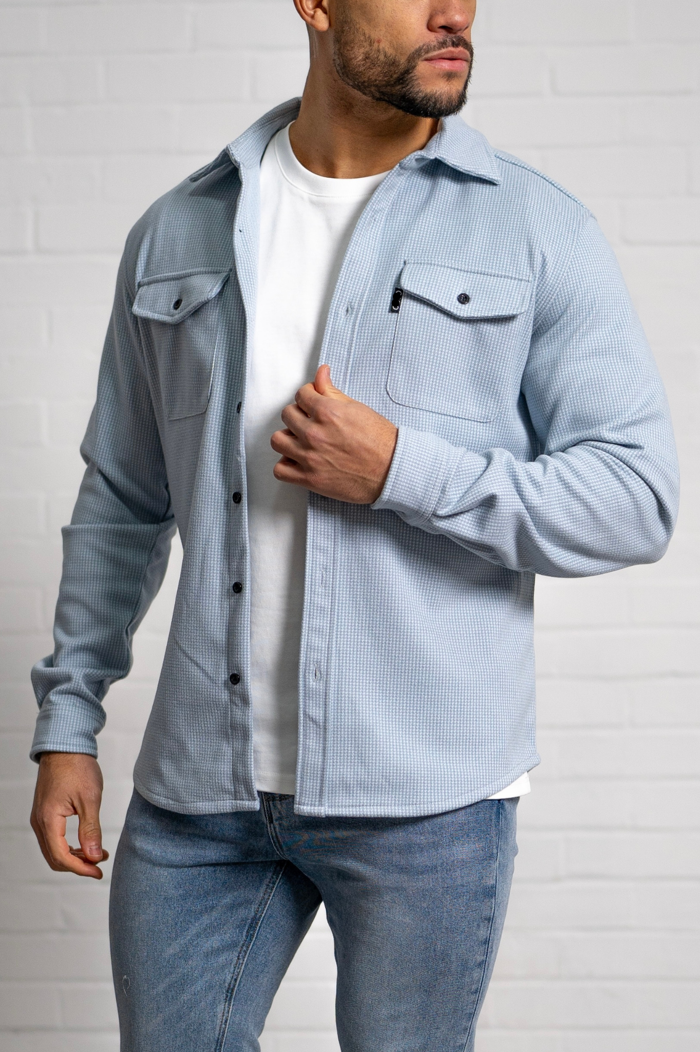 LG OVERSHIRT Houndstooth - Bleu Jeans