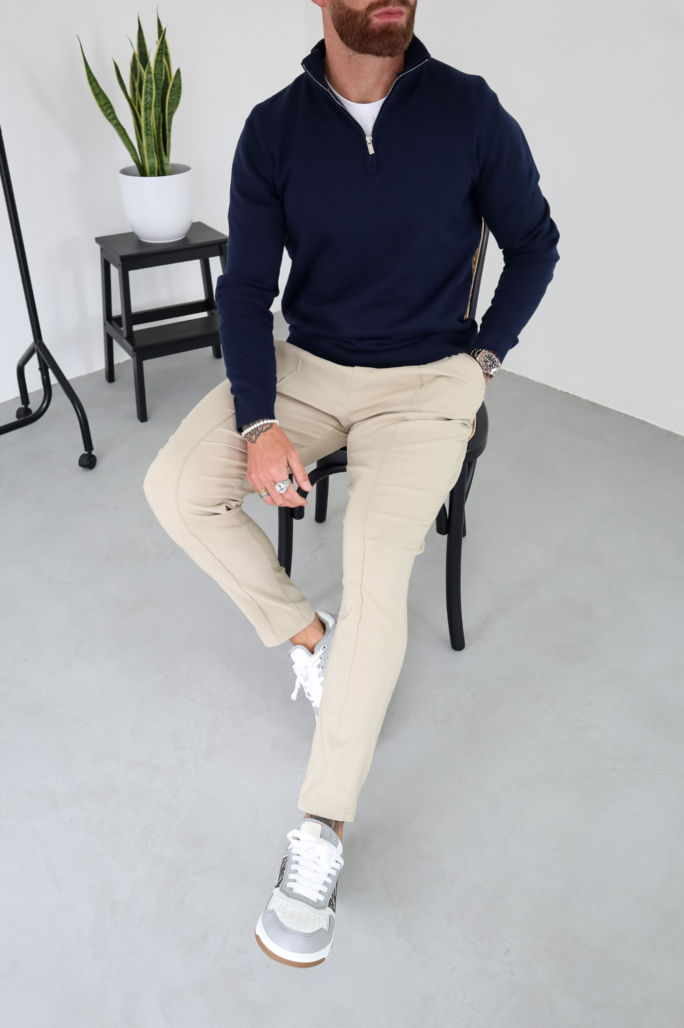 Pull Cotton Egyptien 1/4 Zip Top - Bleu Marine