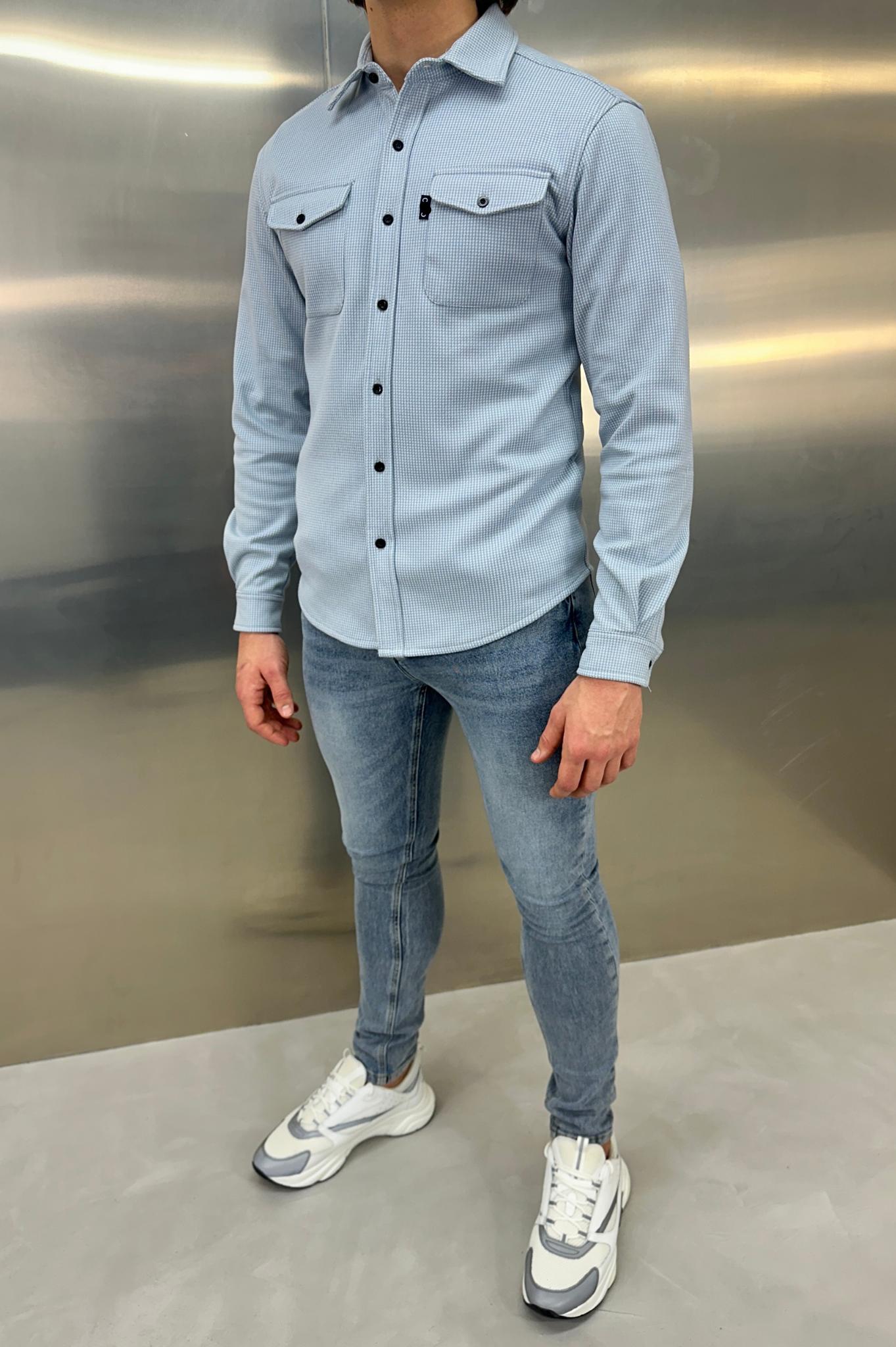 LG OVERSHIRT Houndstooth - Bleu Jeans