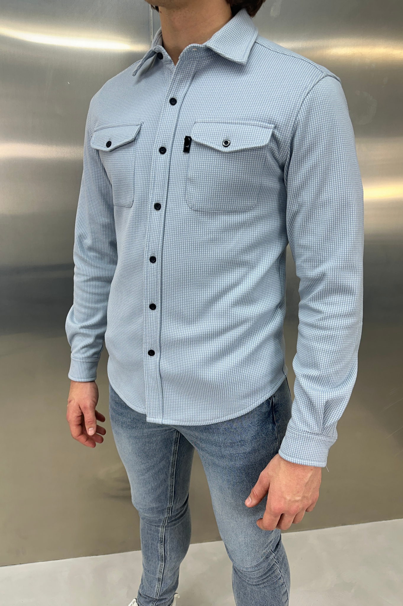 LG OVERSHIRT Houndstooth - Bleu Jeans