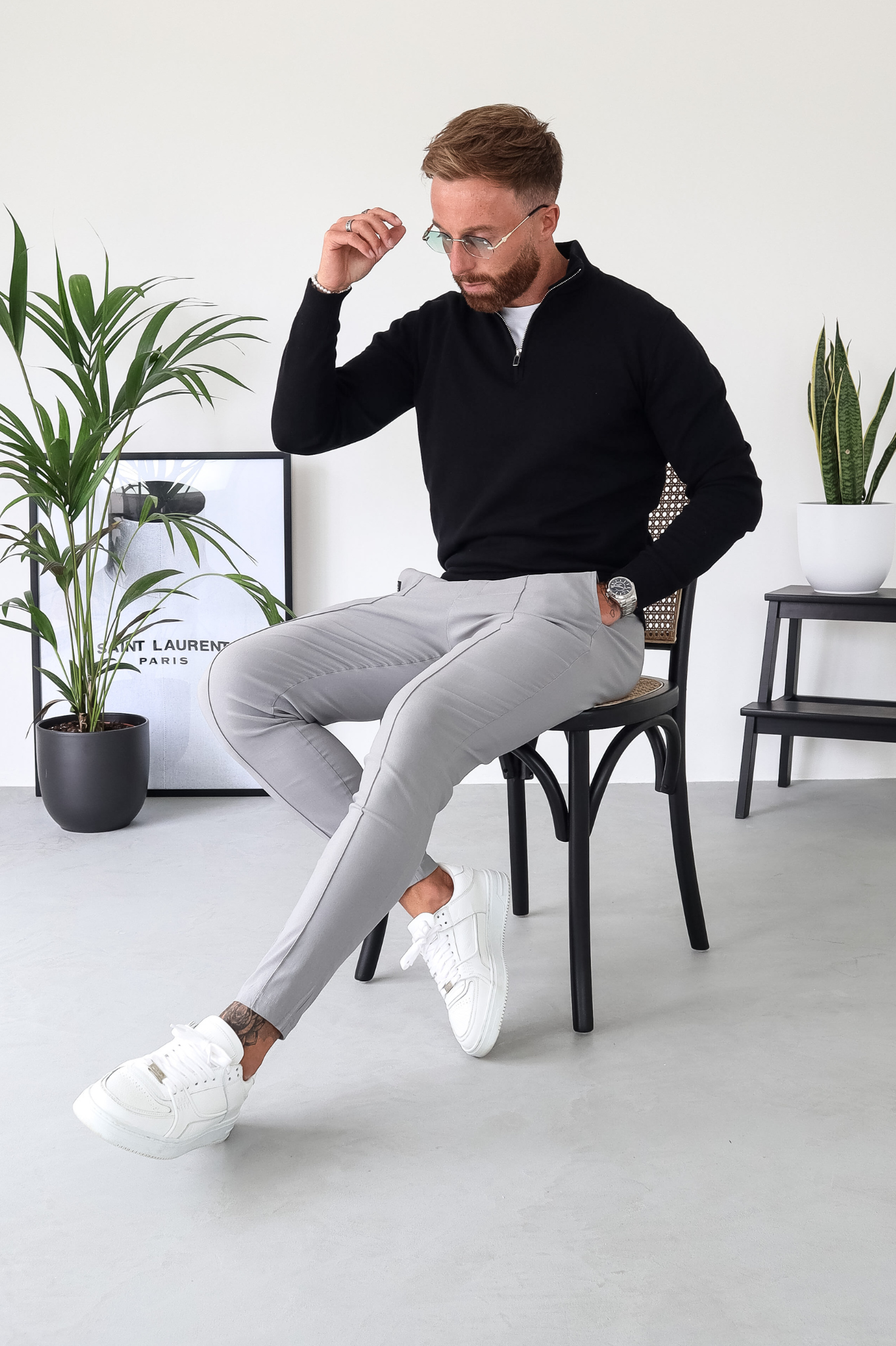 Pull Cotton  Egyptien 1/4 Zip Top - Noir