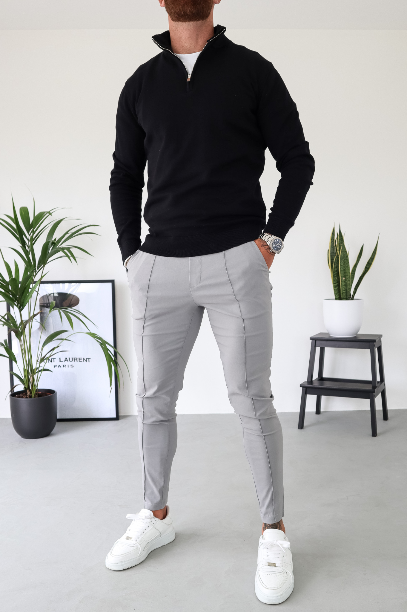 Pull Cotton  Egyptien 1/4 Zip Top - Noir