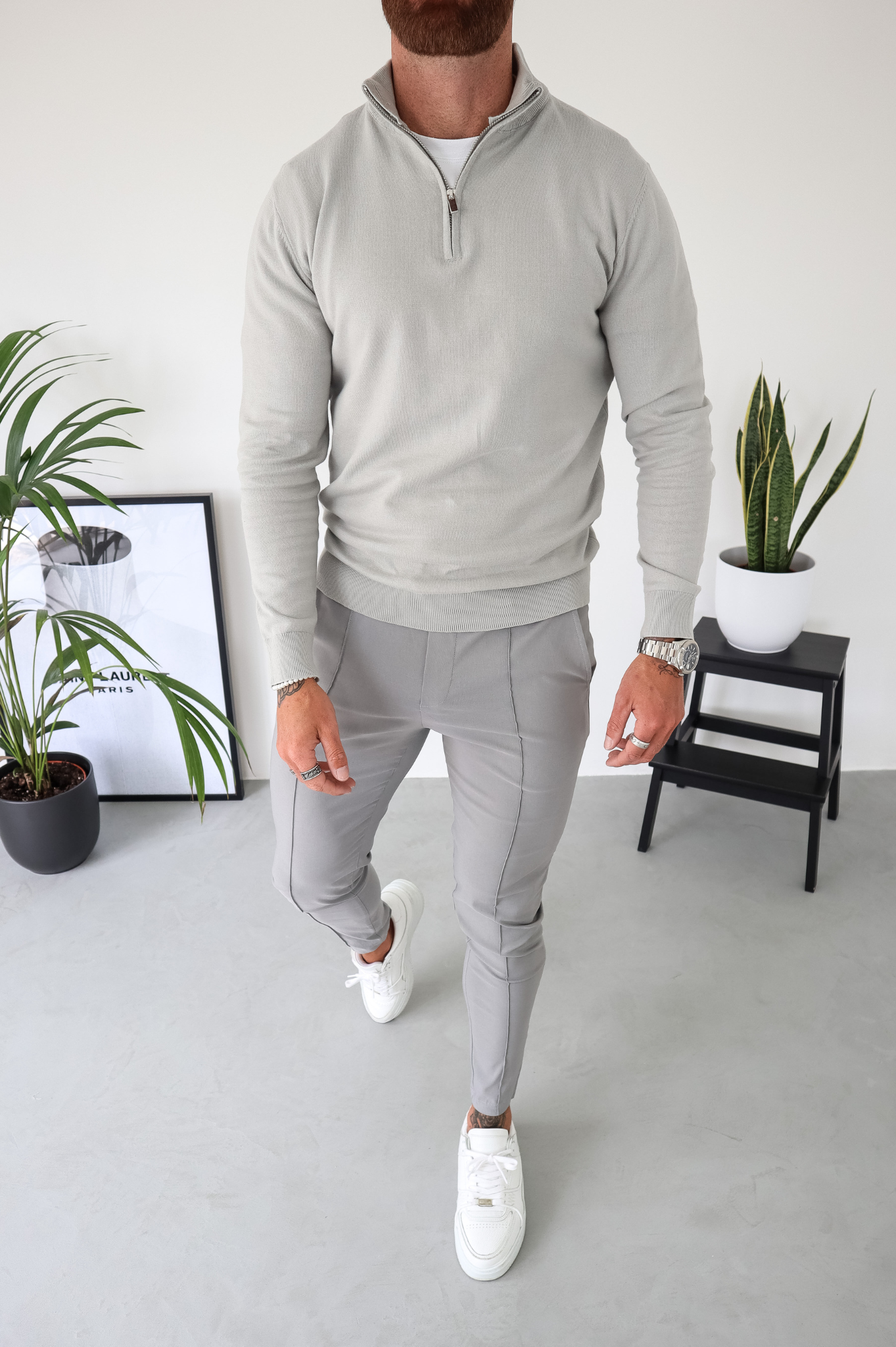 Pull Cotton  Egyptien 1/4 Zip Top - Pierre