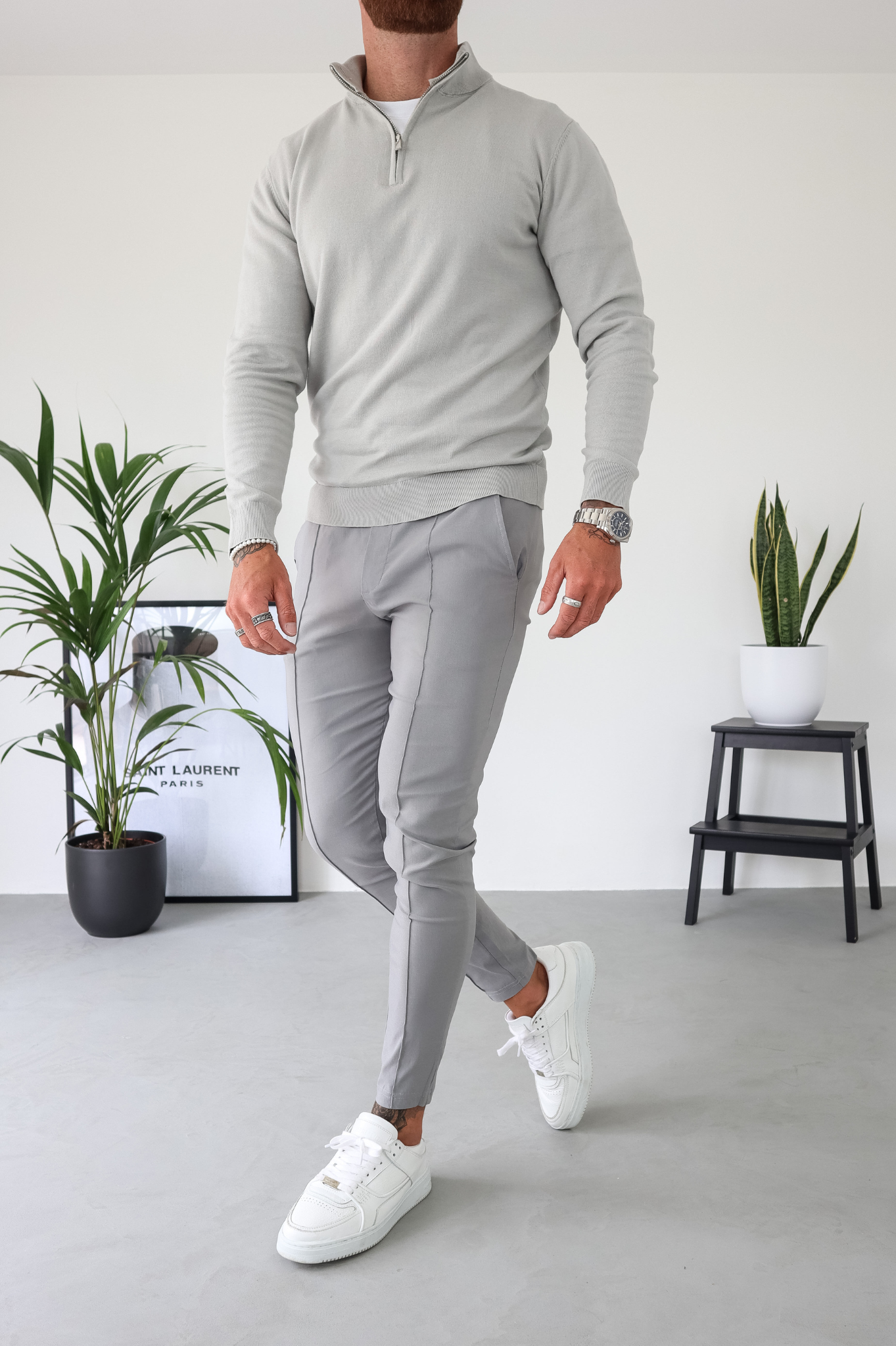 Pull Cotton  Egyptien 1/4 Zip Top - Pierre