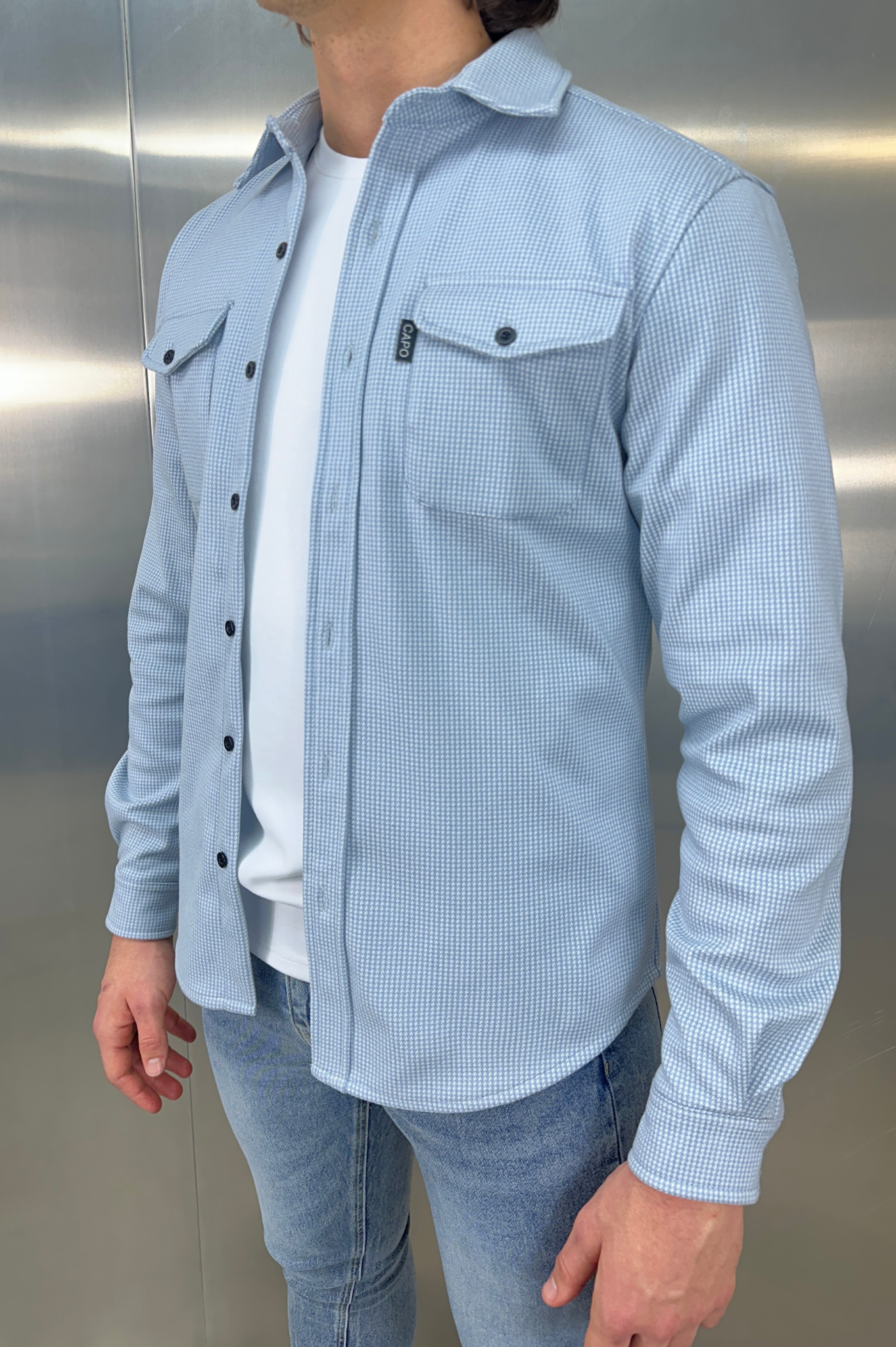 LG OVERSHIRT Houndstooth - Bleu Jeans
