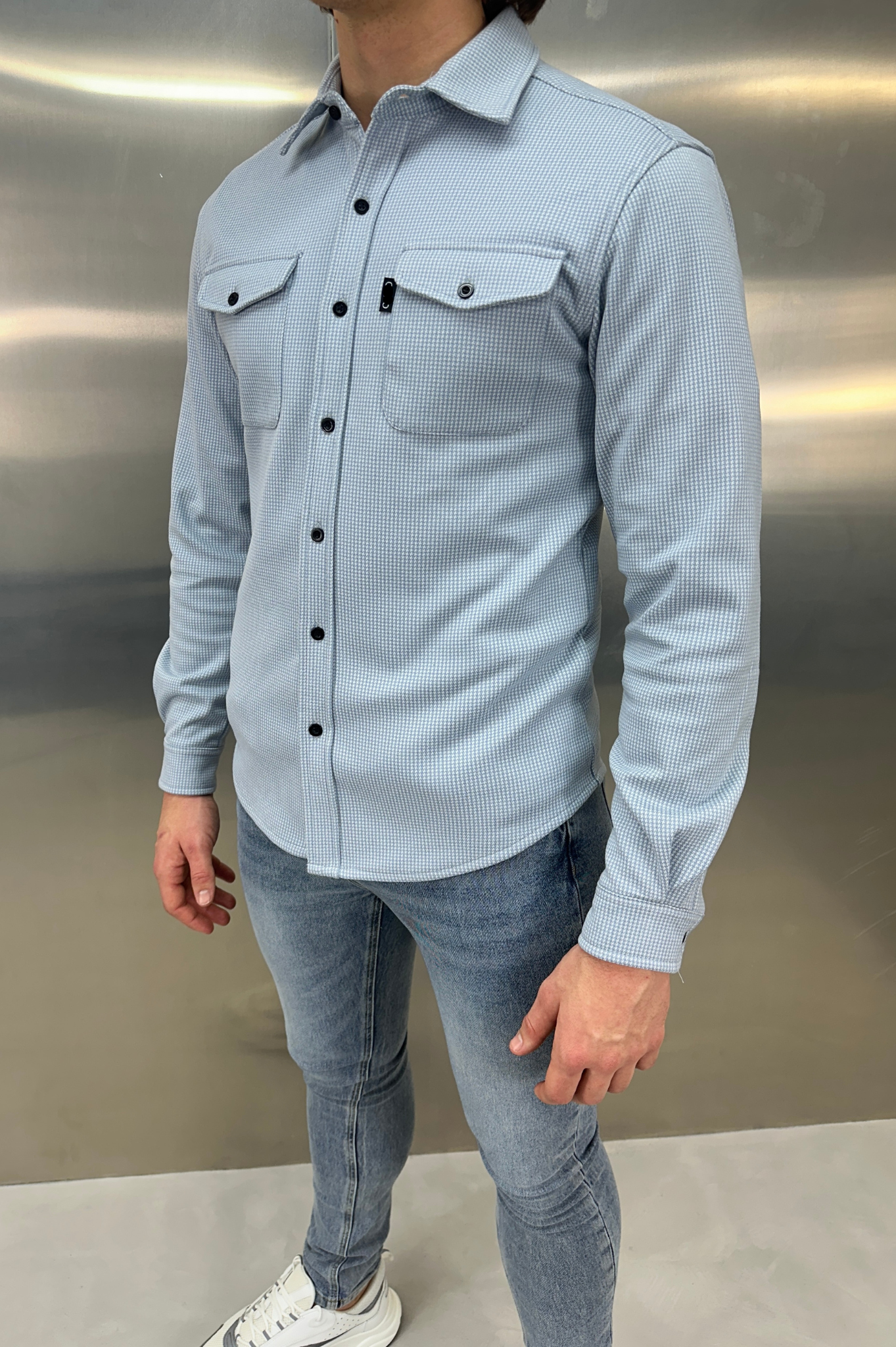 LG OVERSHIRT Houndstooth - Bleu Jeans