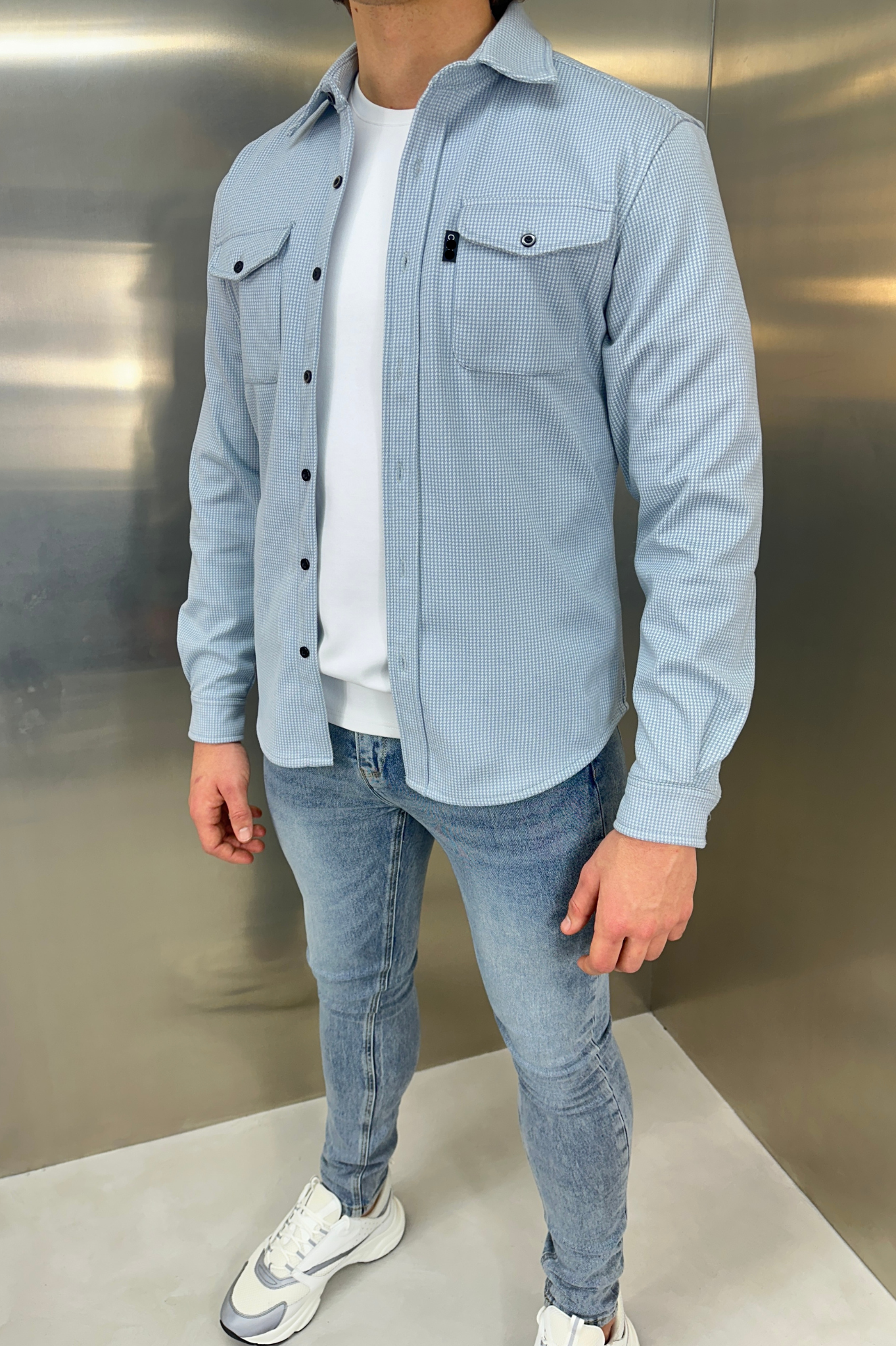 LG OVERSHIRT Houndstooth - Bleu Jeans