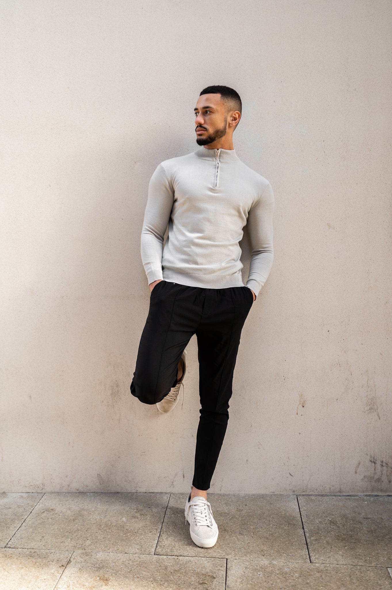 Pull Cotton  Egyptien 1/4 Zip Top - Pierre