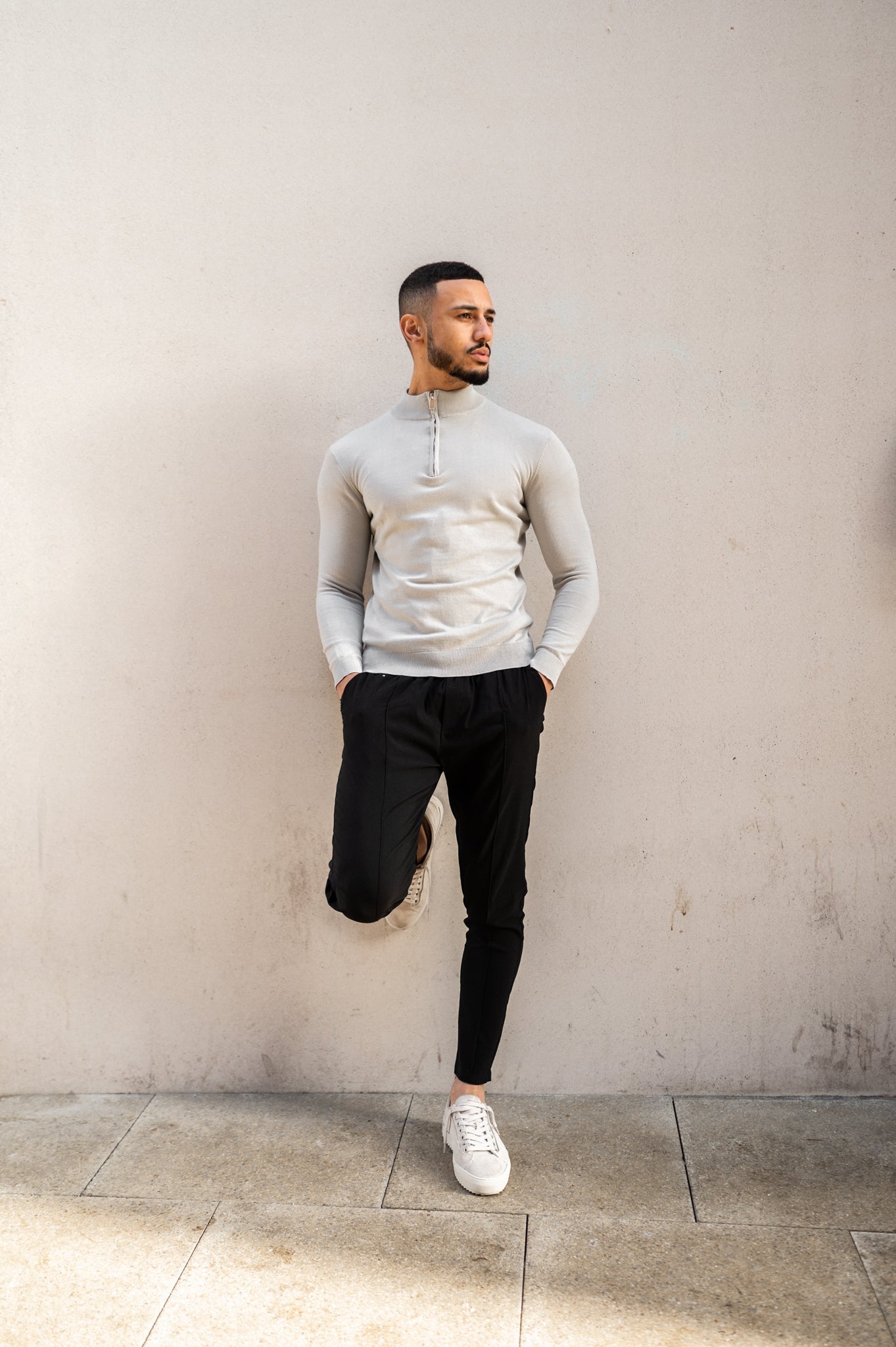 Pull Cotton  Egyptien 1/4 Zip Top - Pierre