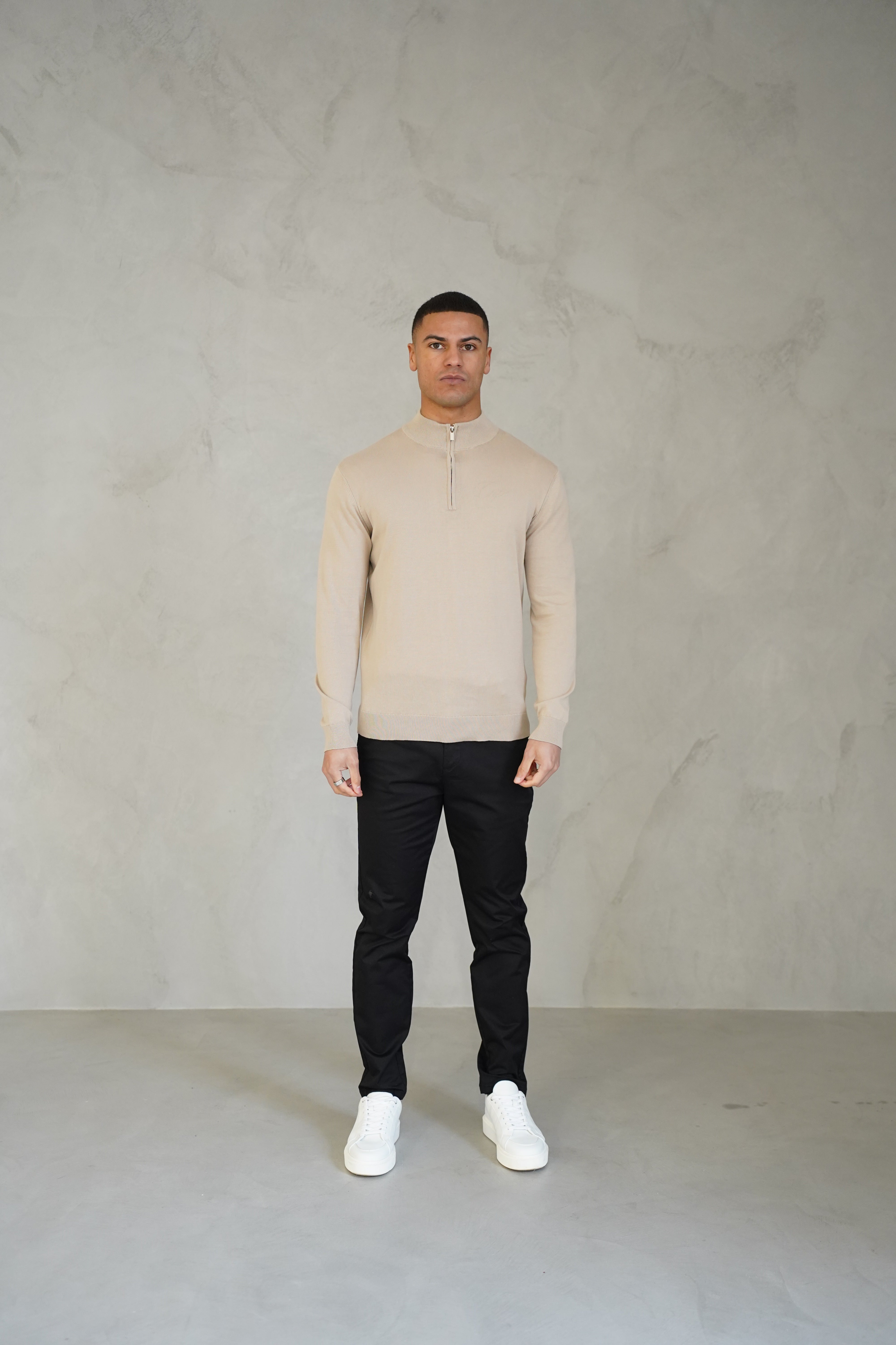 Pull Cotton  Egyptien 1/4 Zip Top - Beige