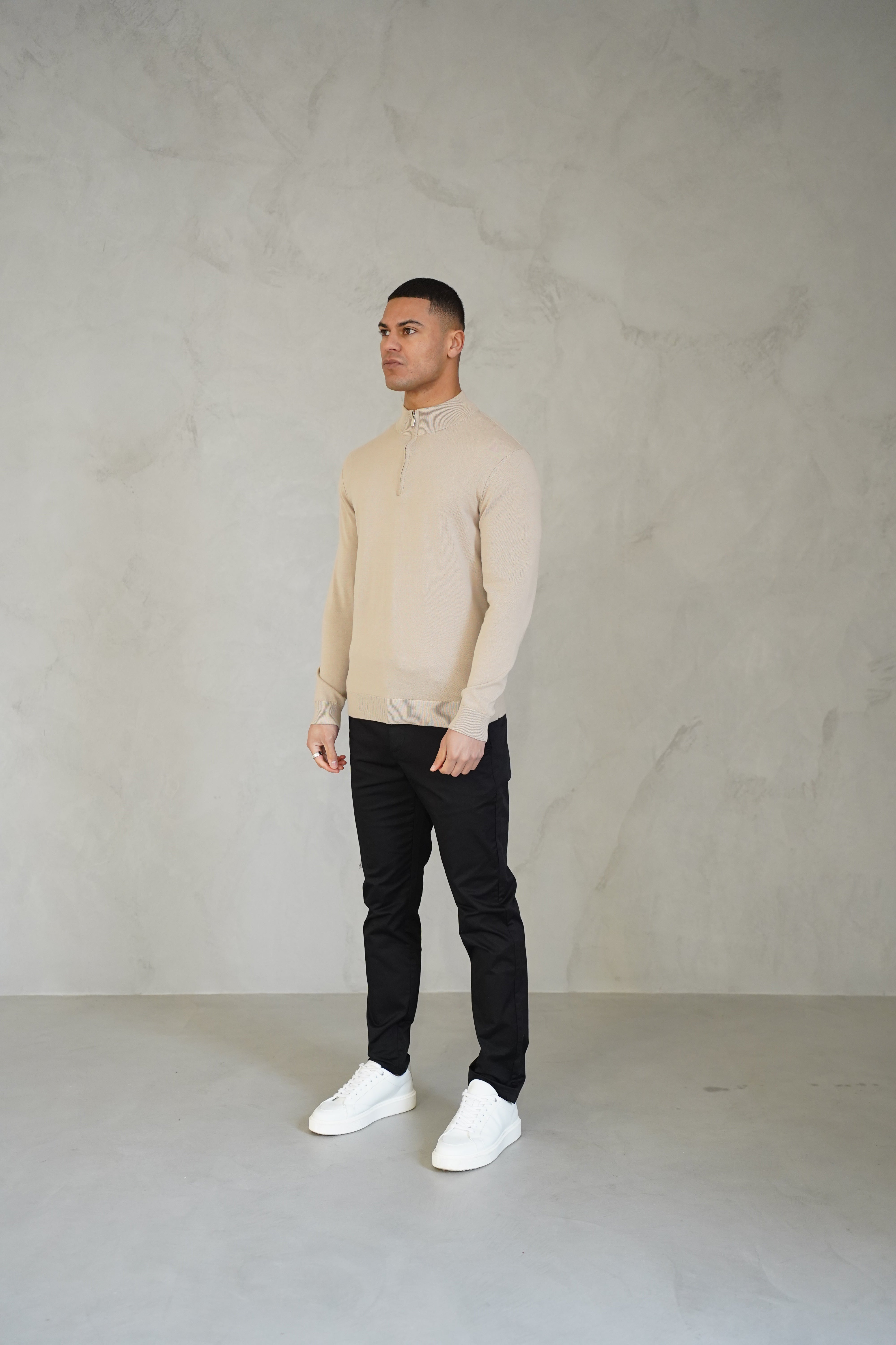 Pull Cotton  Egyptien 1/4 Zip Top - Beige