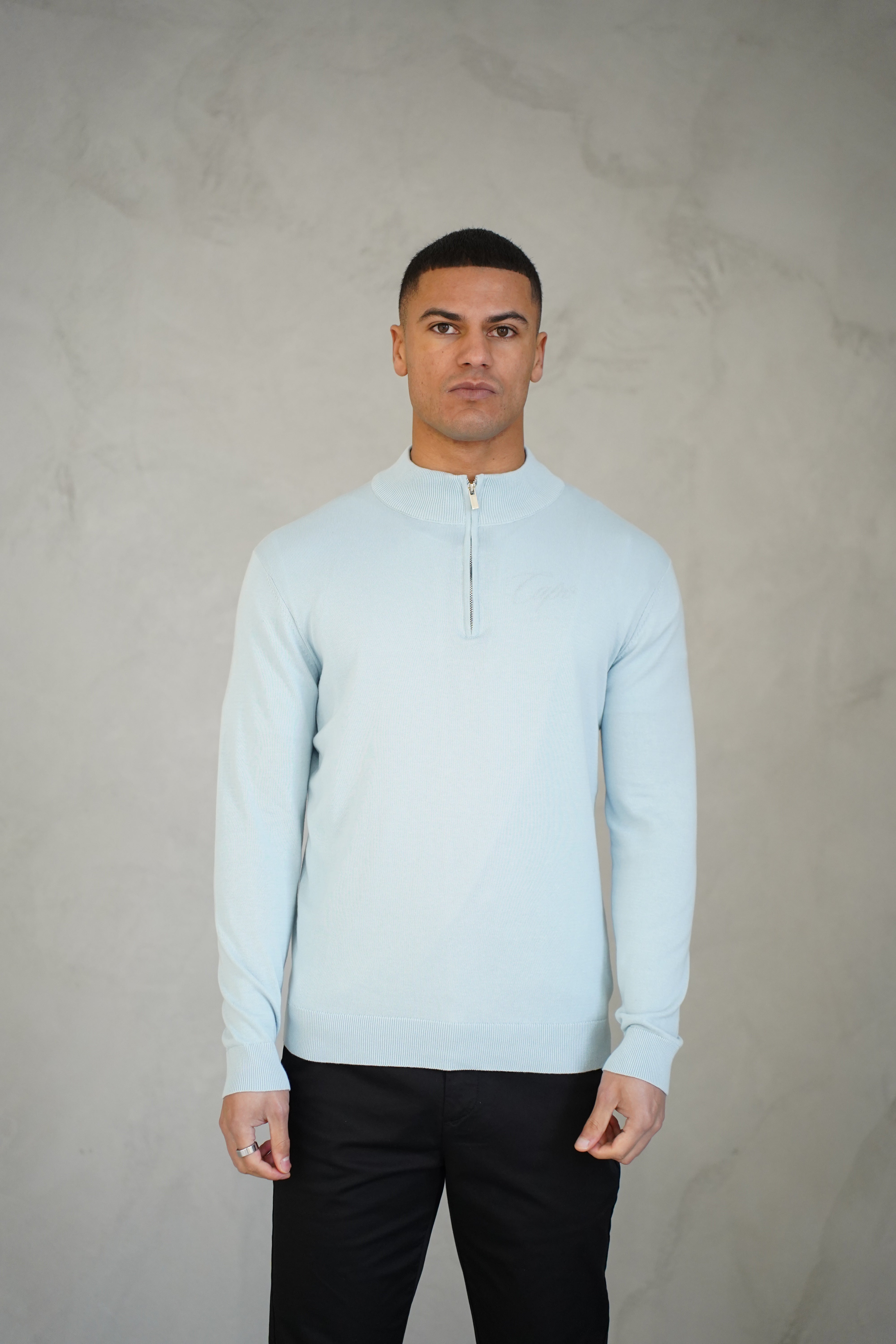 LG  Egyptian Cotton 1/4 Zip Top - Bleu Ciel