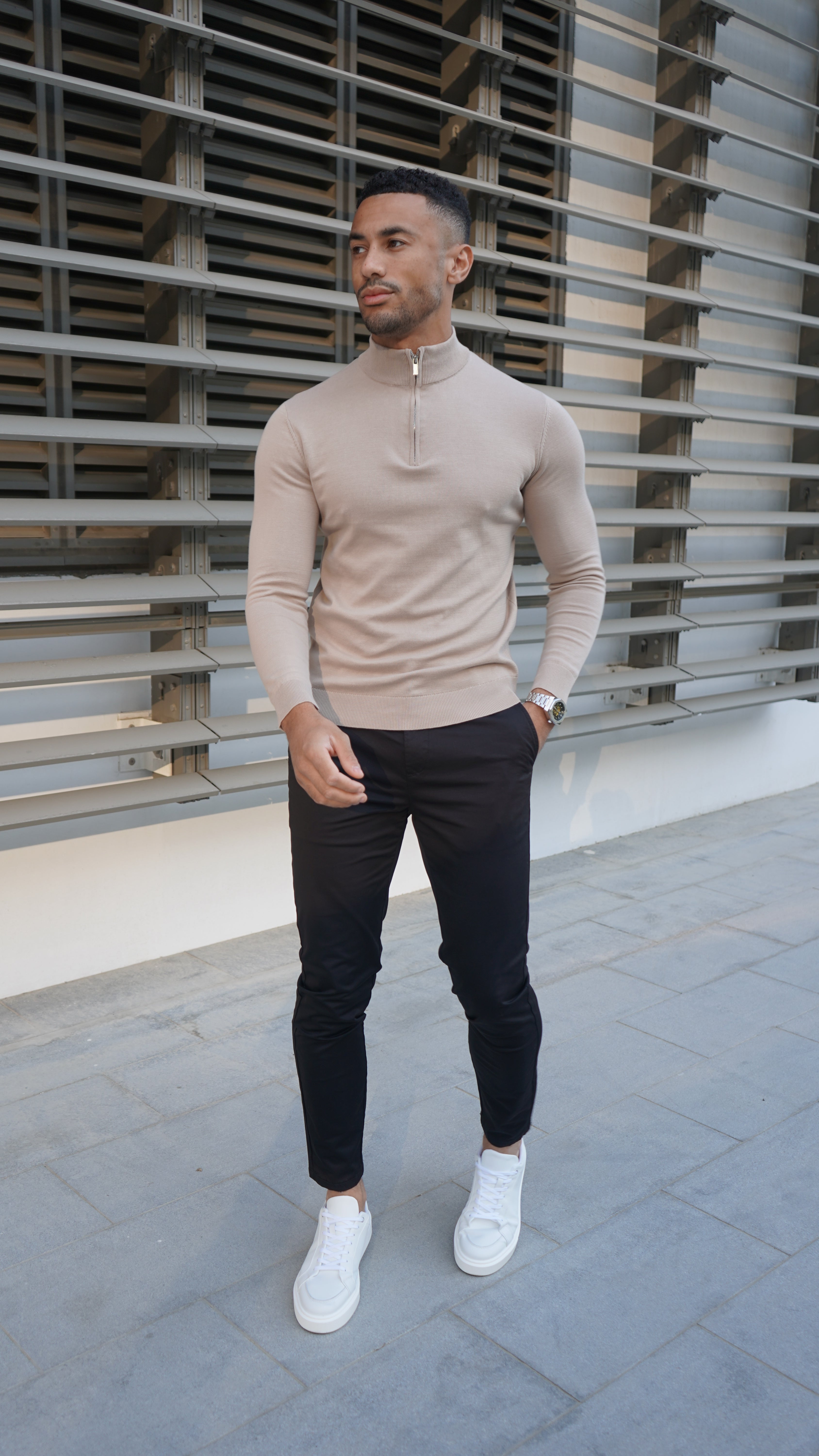 Pull Cotton  Egyptien 1/4 Zip Top - Beige