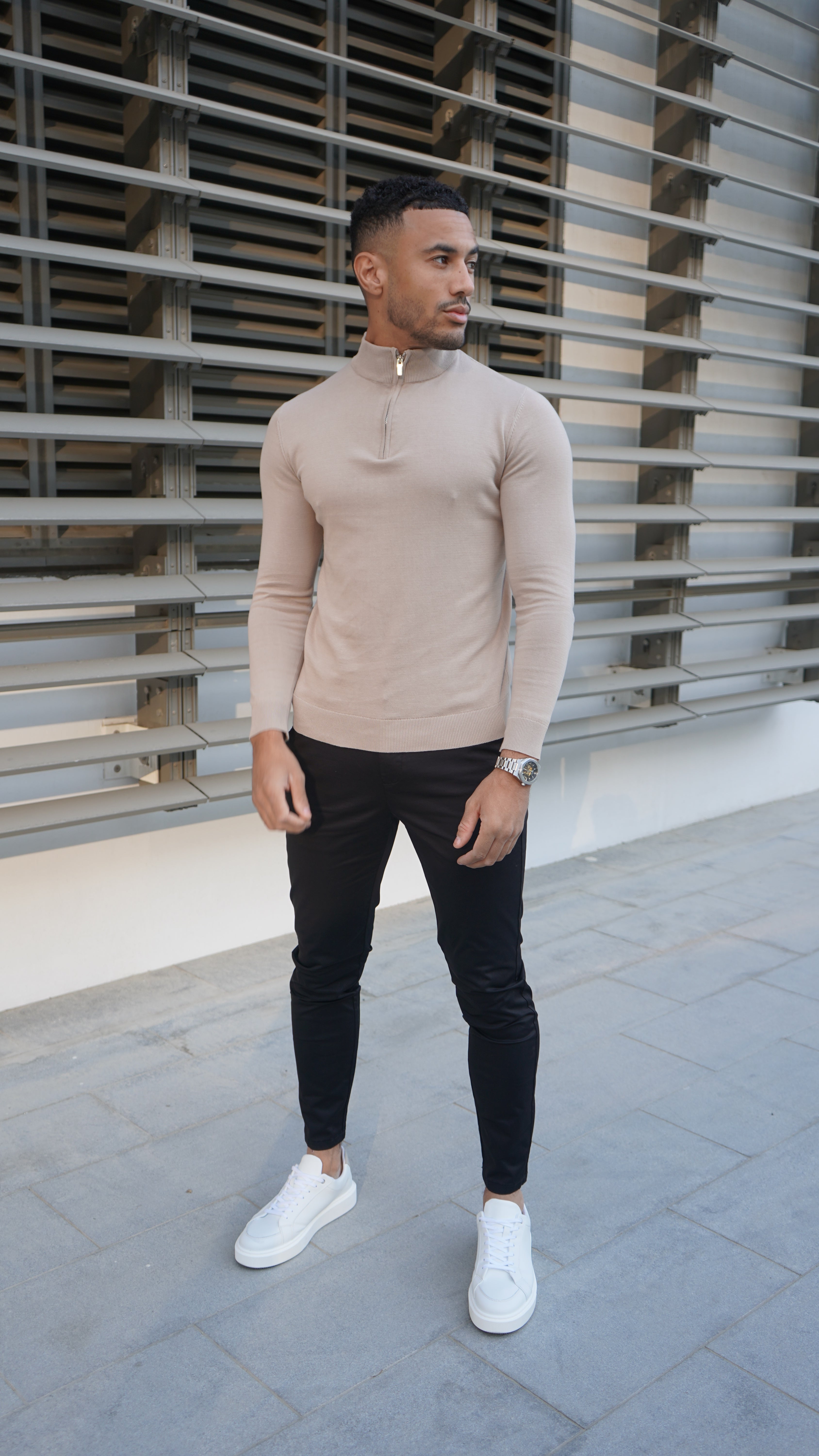 Pull Cotton  Egyptien 1/4 Zip Top - Beige