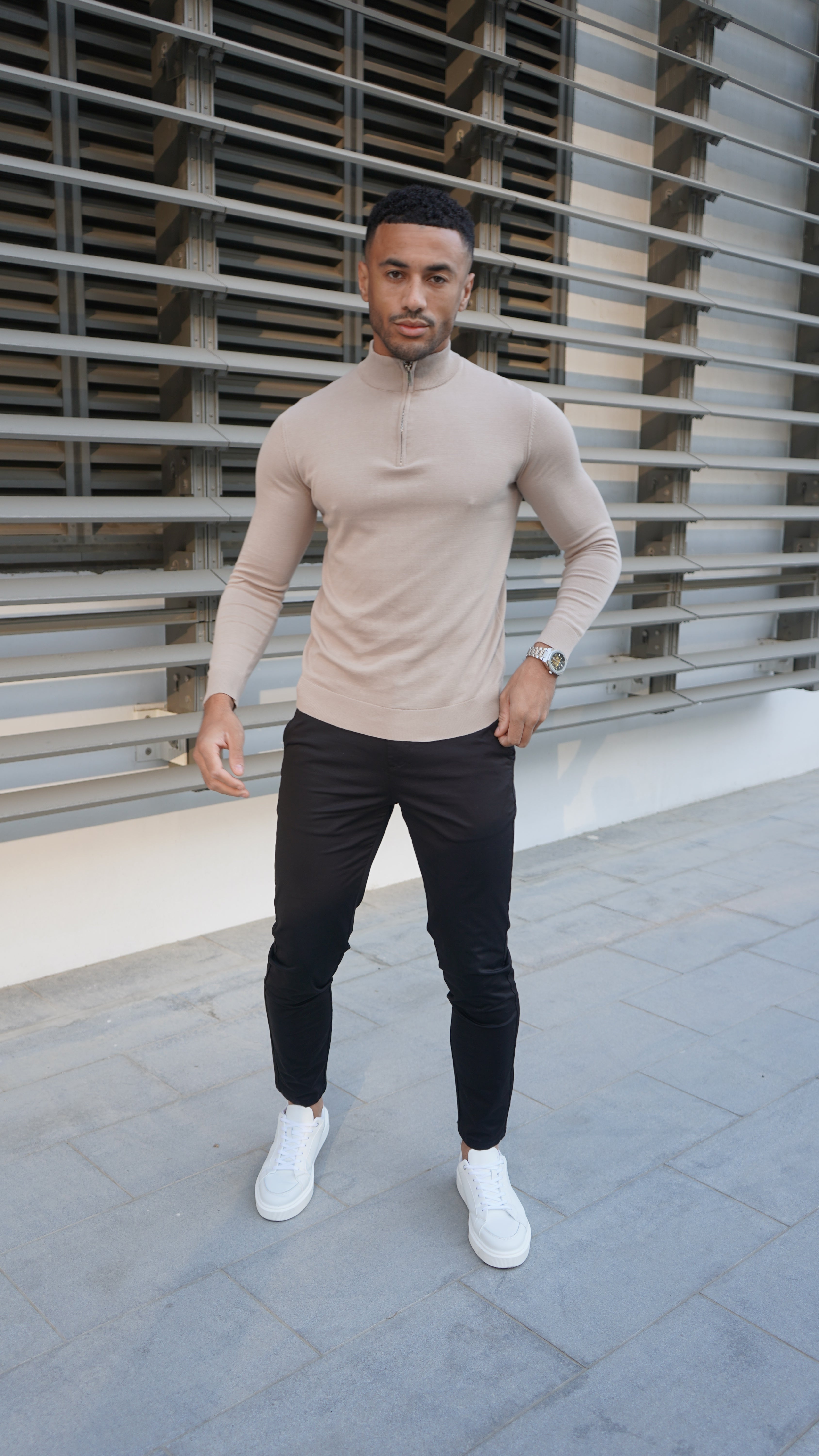 Pull Cotton  Egyptien 1/4 Zip Top - Beige