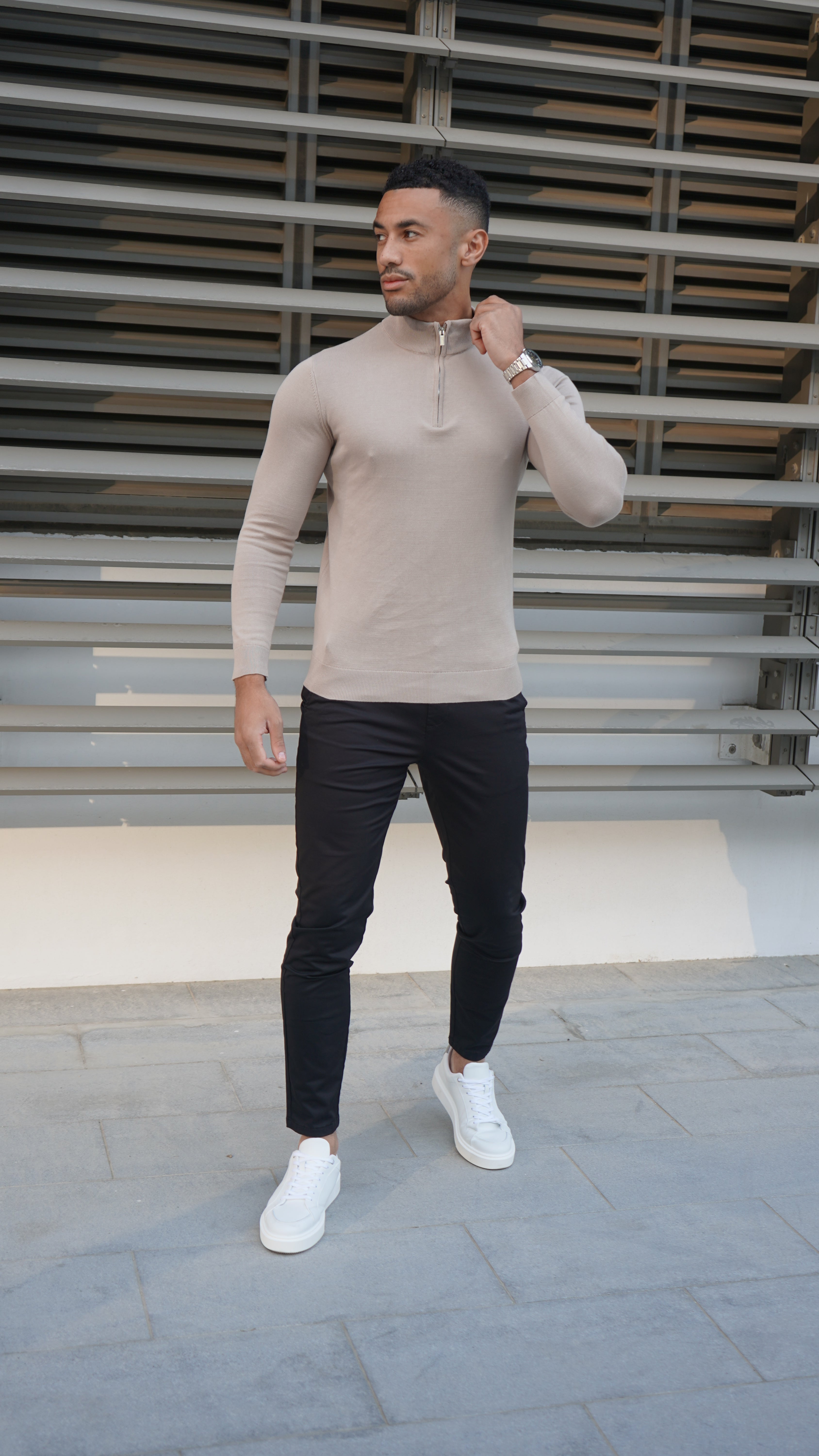 Pull Cotton  Egyptien 1/4 Zip Top - Beige