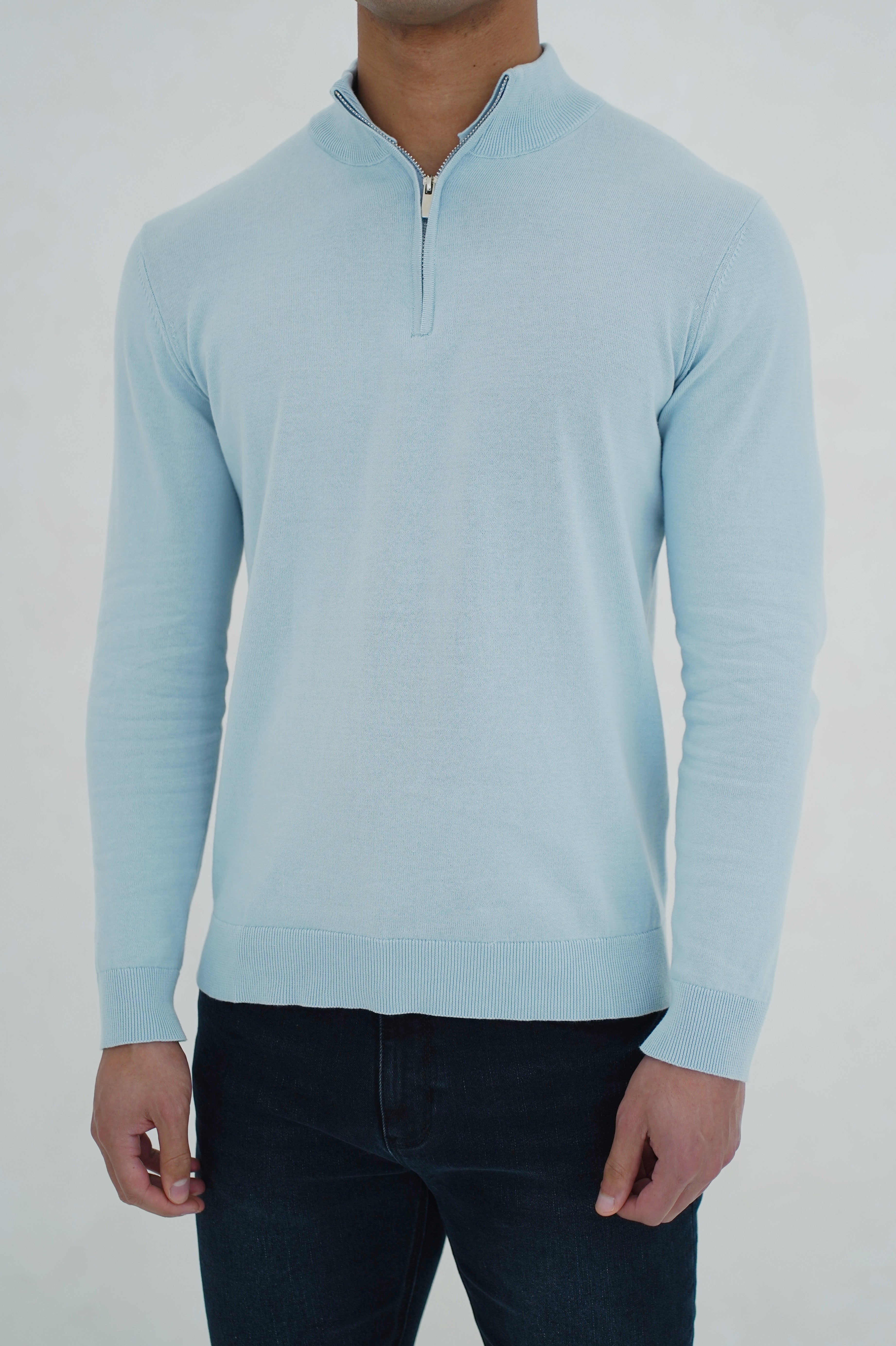 LG  Egyptian Cotton 1/4 Zip Top - Bleu Ciel