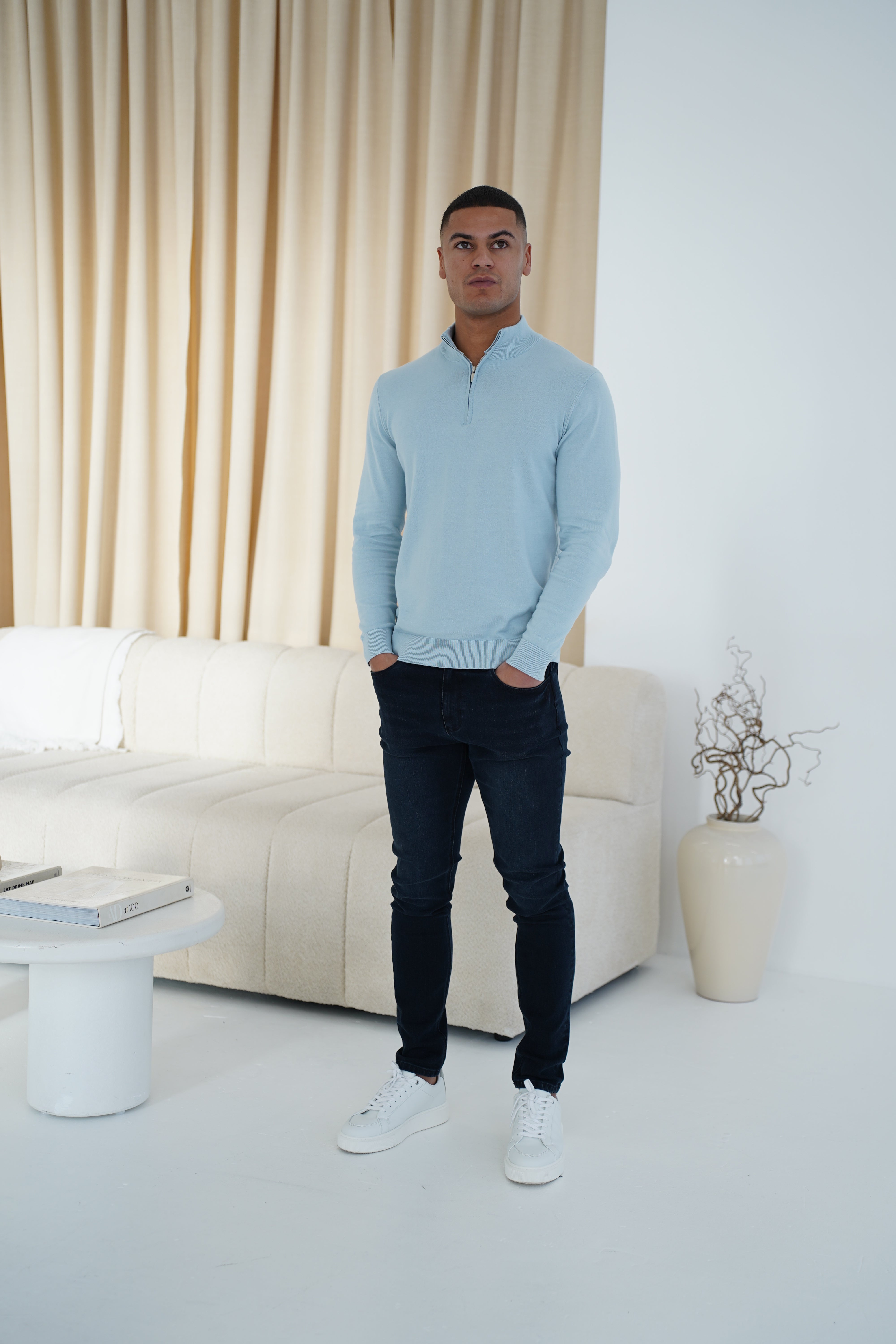 LG  Egyptian Cotton 1/4 Zip Top - Bleu Ciel