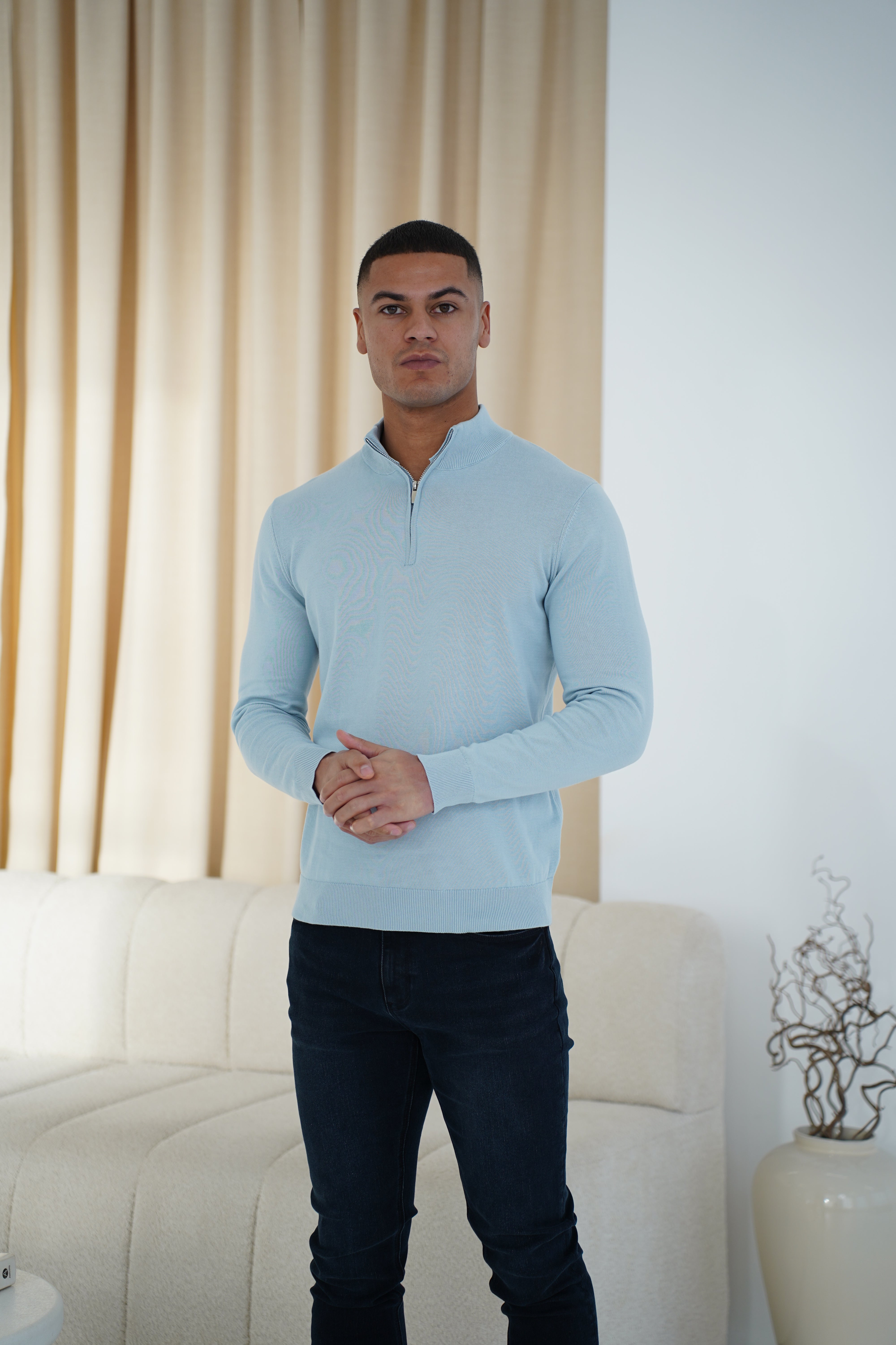 LG  Egyptian Cotton 1/4 Zip Top - Bleu Ciel