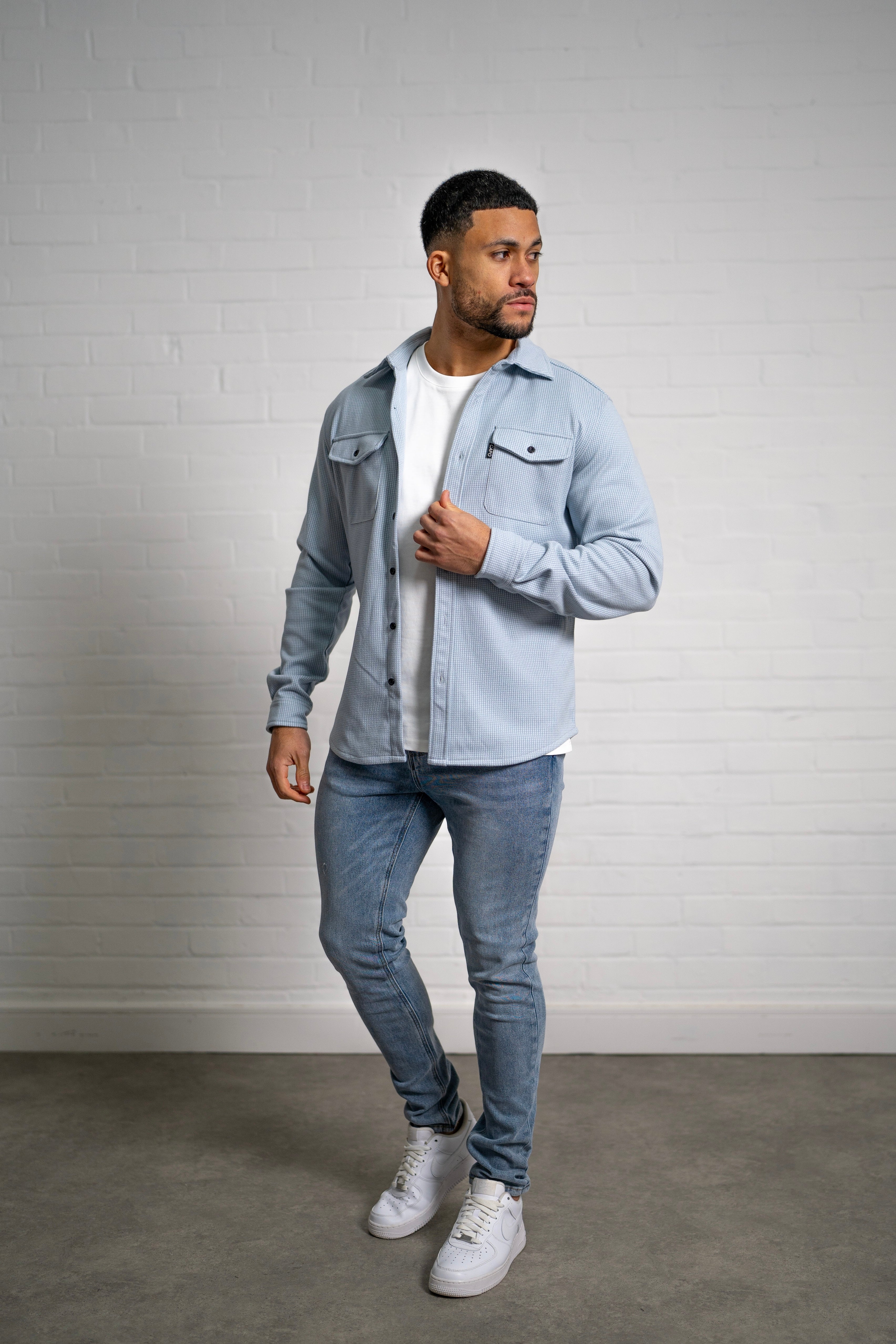 LG OVERSHIRT Houndstooth - Bleu Jeans