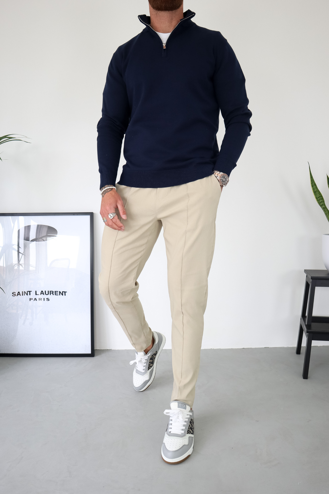 Pull Cotton  Egyptien 1/4 Zip Top - Bleu Marine